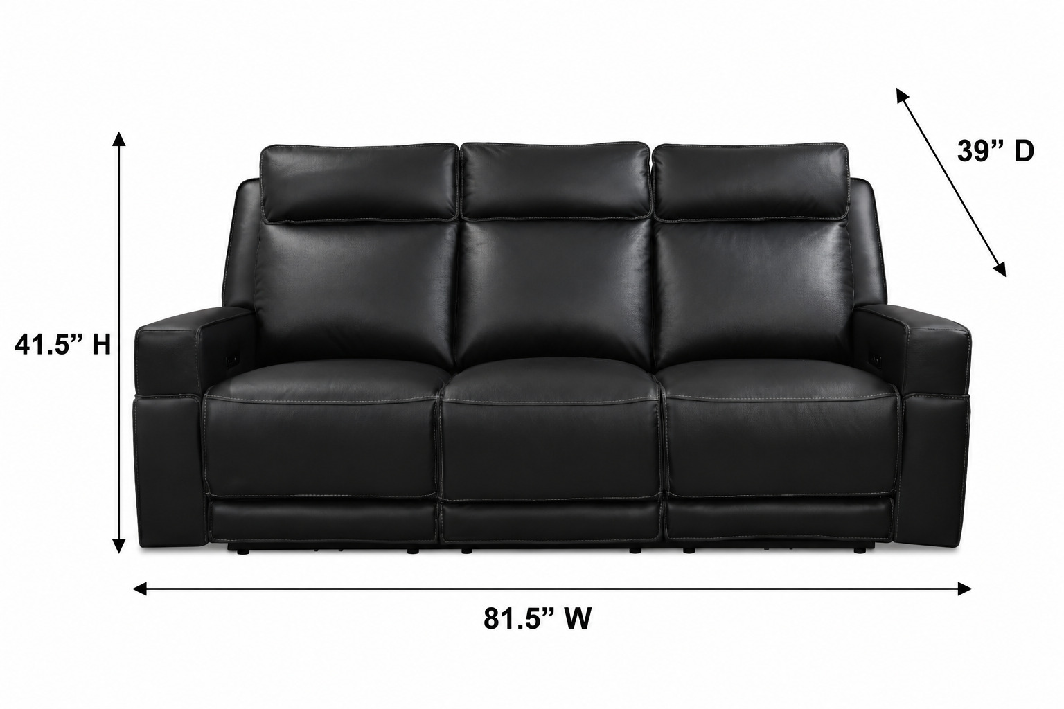 Valley Black Leather 82" Zero Gravity Power Reclining Sofa with Power Headrest and USB Charging