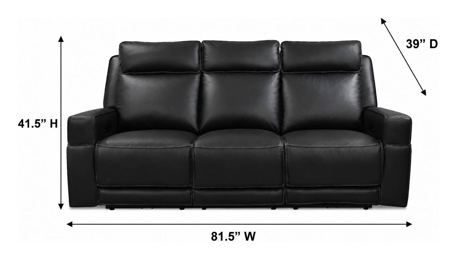 Valley Black Leather 82" Zero Gravity Power Reclining Sofa with Power Headrest and USB Charging