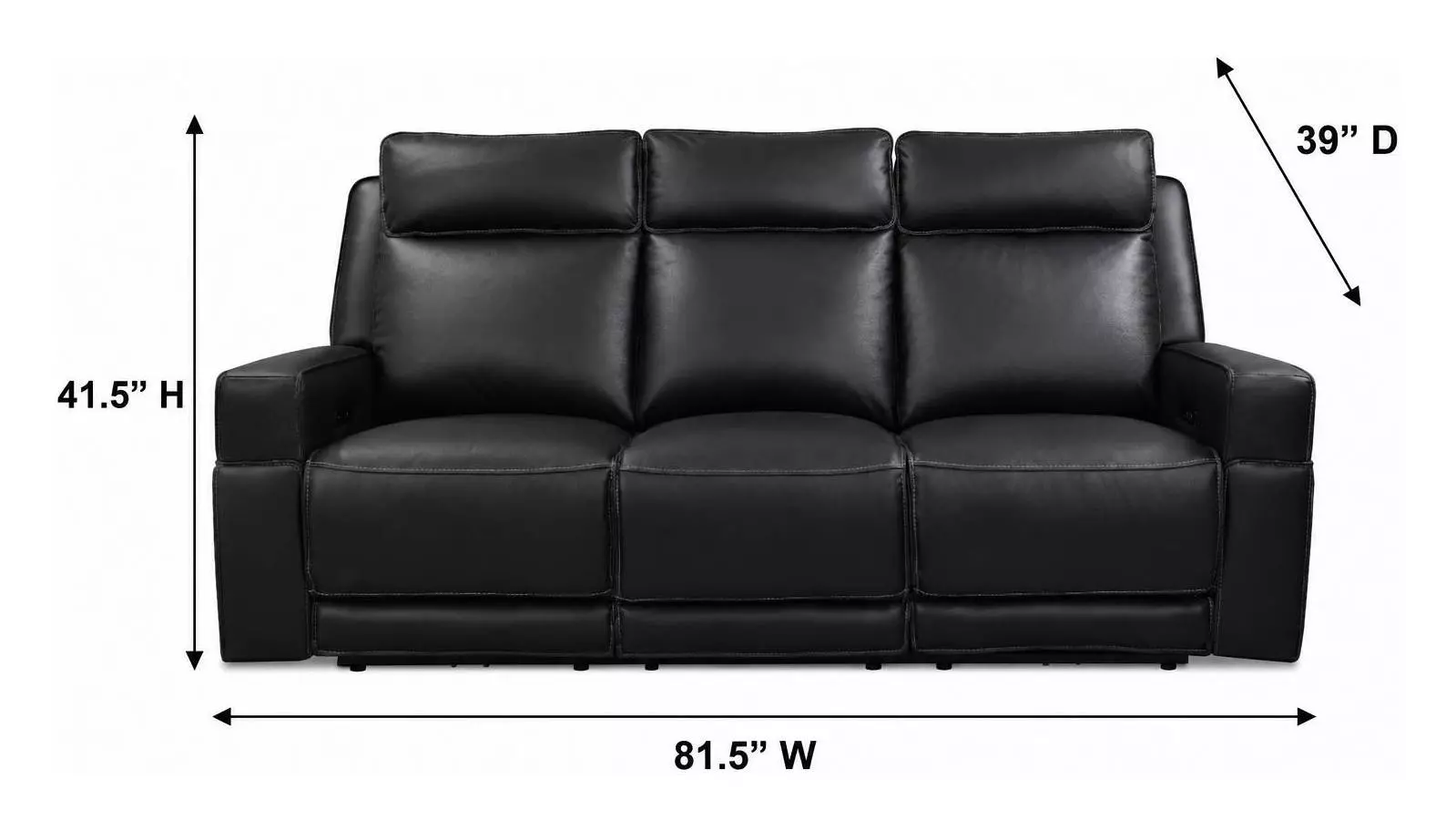 Valley Black Leather 82" Zero Gravity Power Reclining Sofa with Power Headrest and USB Charging