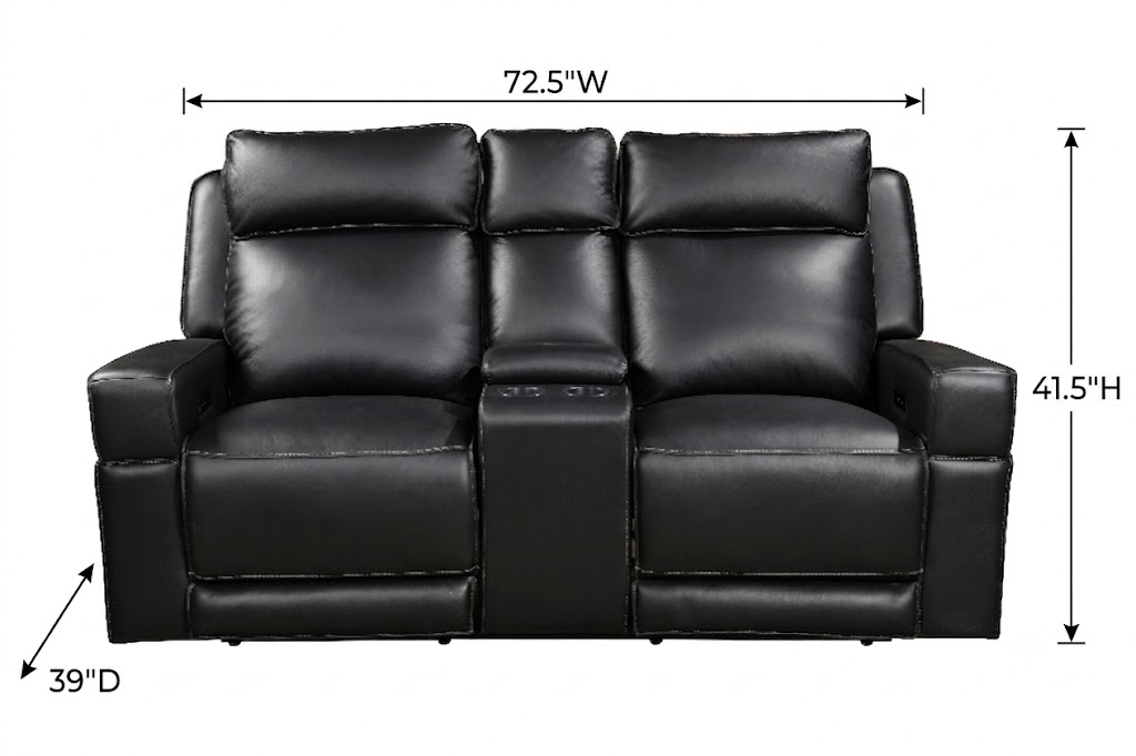 Valley Black Leather 73" Zero Gravity Power Reclining Console Loveseat with Power Headrest and USB Charging