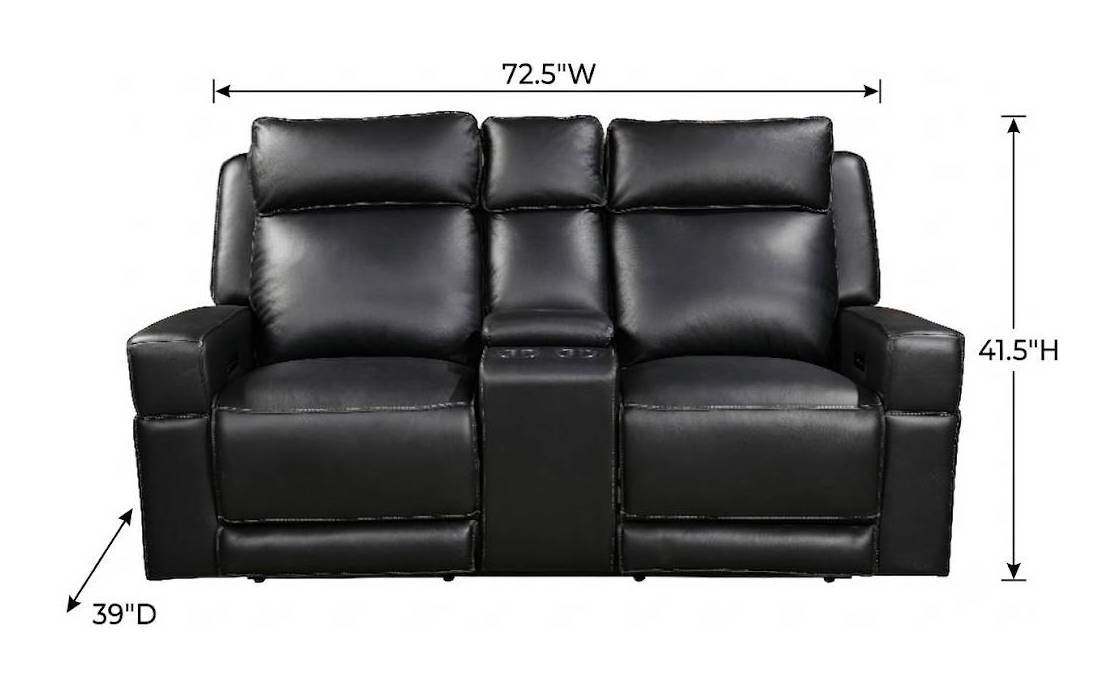 Valley Black Leather 73" Zero Gravity Power Reclining Console Loveseat with Power Headrest and USB Charging