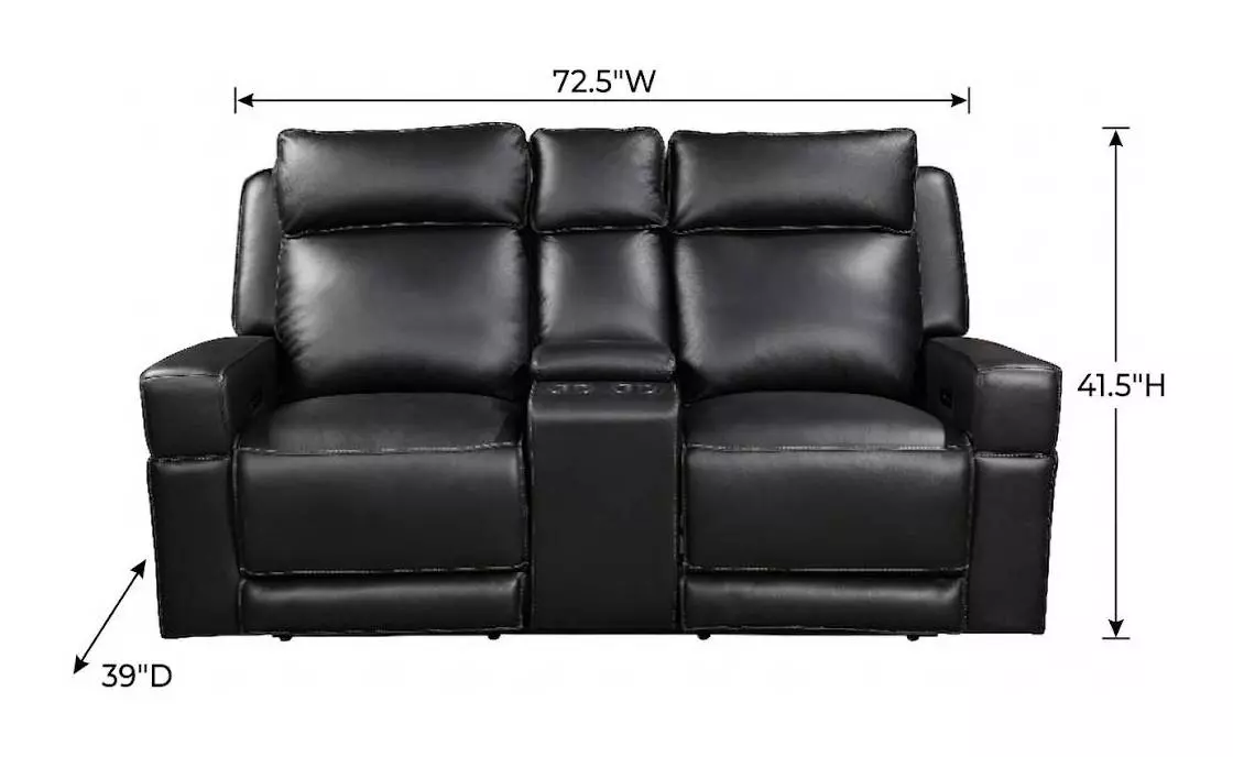 Valley Black Leather 73" Zero Gravity Power Reclining Console Loveseat with Power Headrest and USB Charging