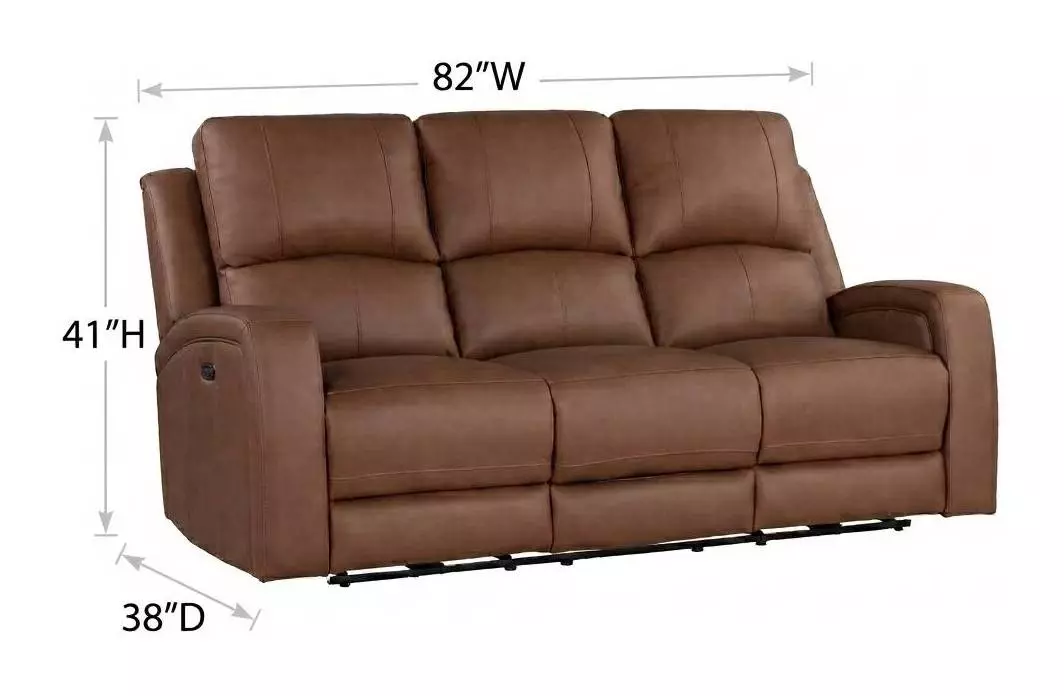 Alessia Brown Havana Leather 82" Zero Gravity Triple Power Reclining Sofa with USB Charging