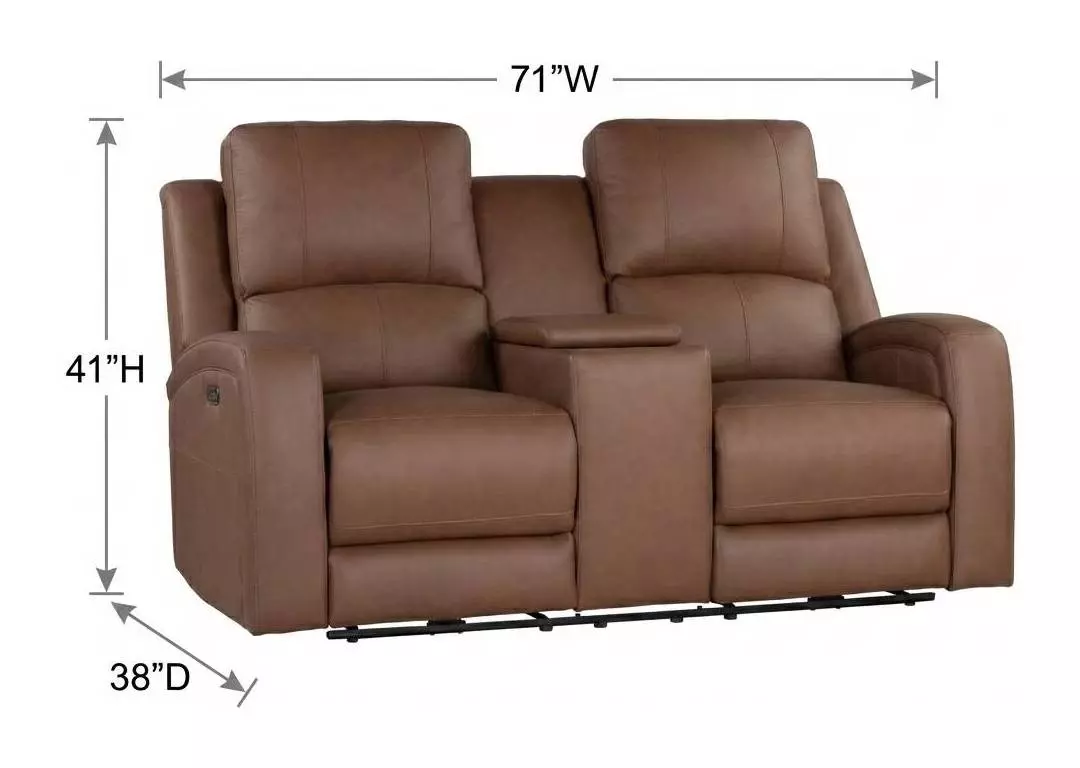 Alessia Brown Havana Leather 71" Zero Gravity Triple Power Reclining Loveseat with Console and USB Charging