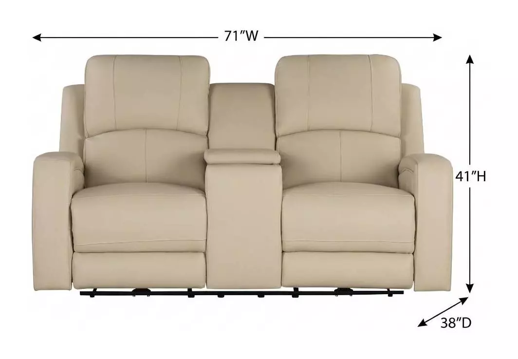 Alessia Taupe Stone Leather 71" Zero Gravity Triple Power Reclining Loveseat with Console and USB Charging