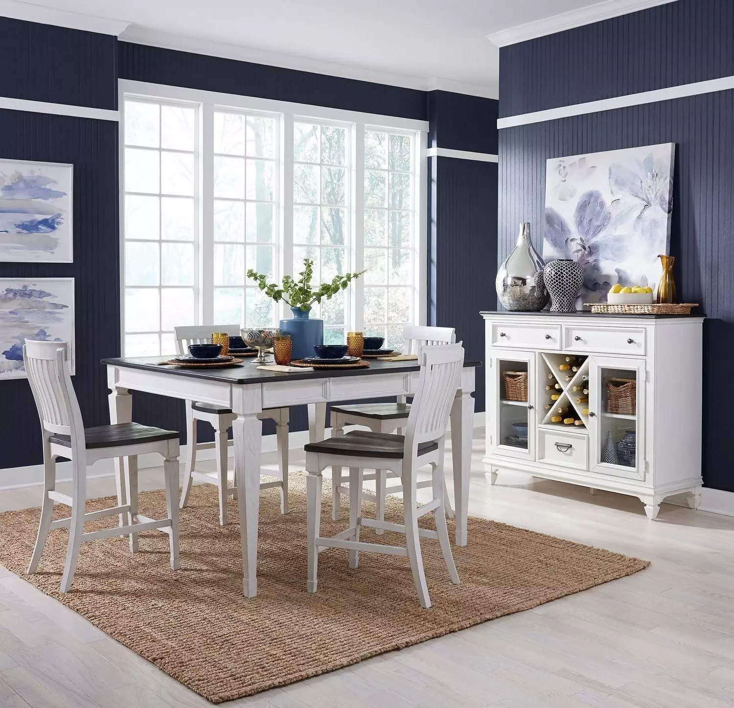 Allyson Park Wire Brushed White And Charcoal Leg Extendable Counter Height Dining Room Set