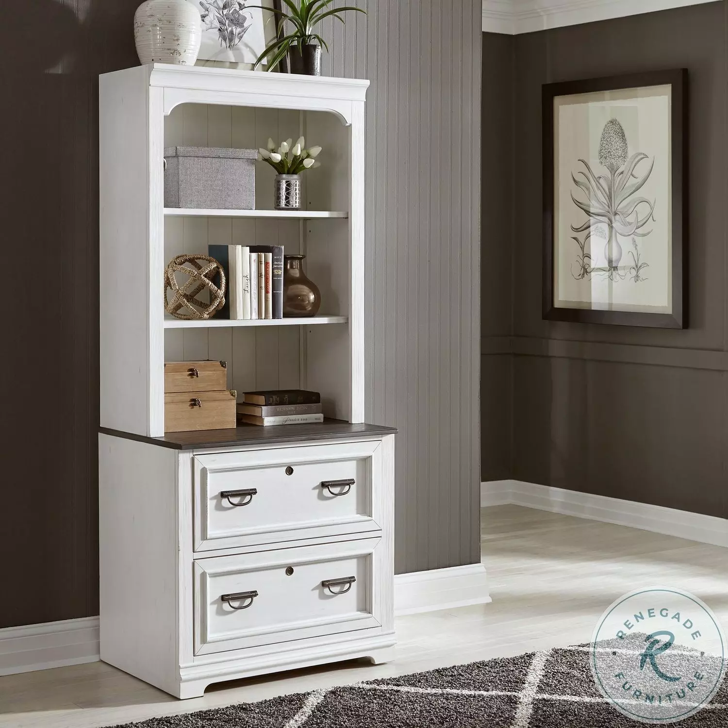 Allyson Park Wirebrushed White Bunching Lateral File Cabinet with