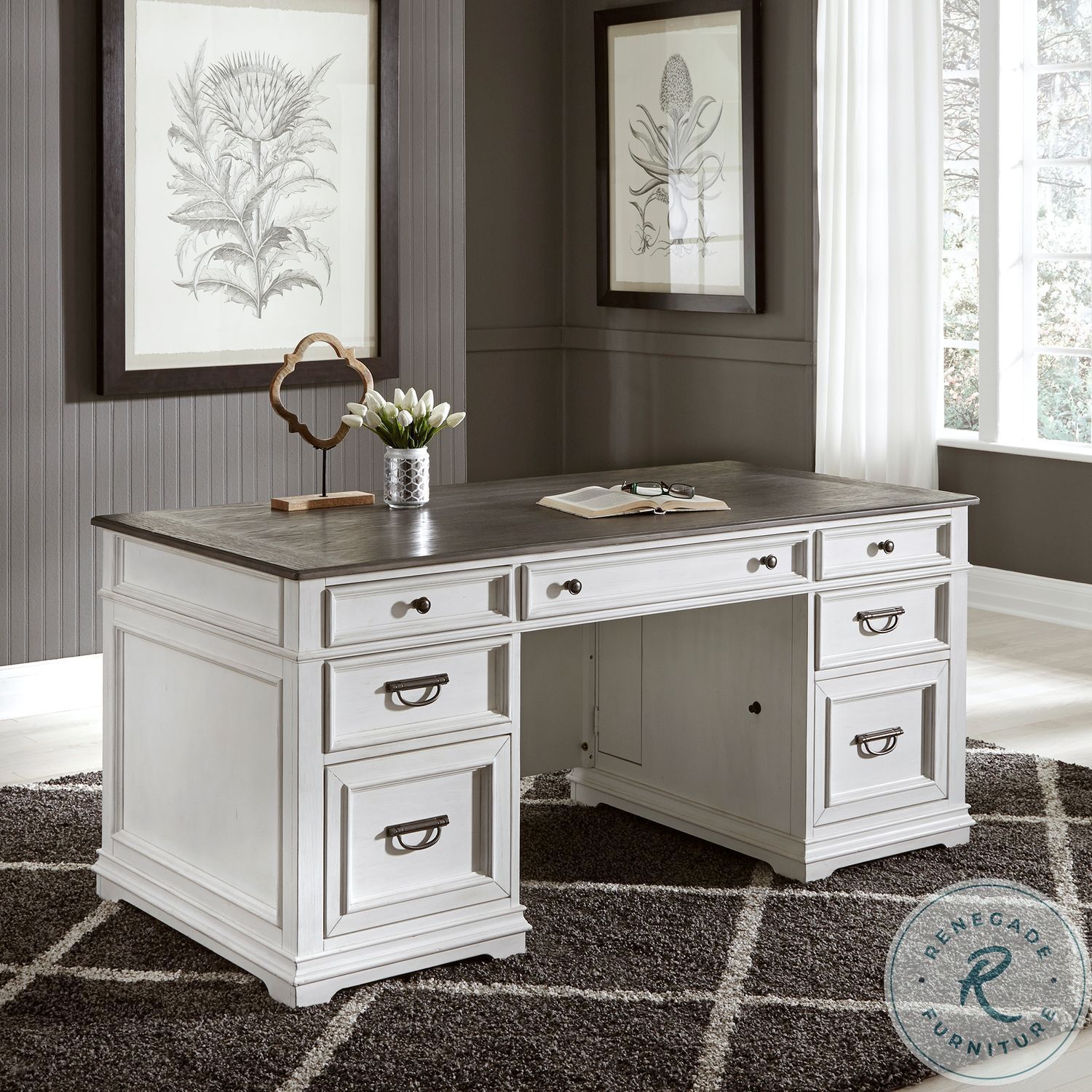 Allyson Park Wirebrushed White Executive Desk from Liberty | Coleman ...