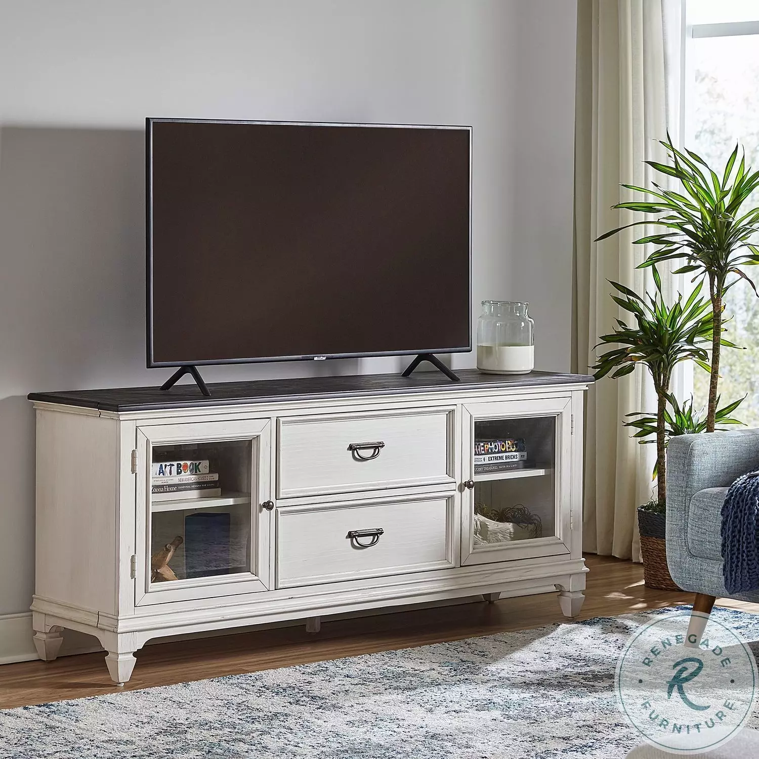 ホワイトストーブ クリスタルデジタルディスプレイ Allyson Park Wire Brushed White And Charcoal Entertainment TV