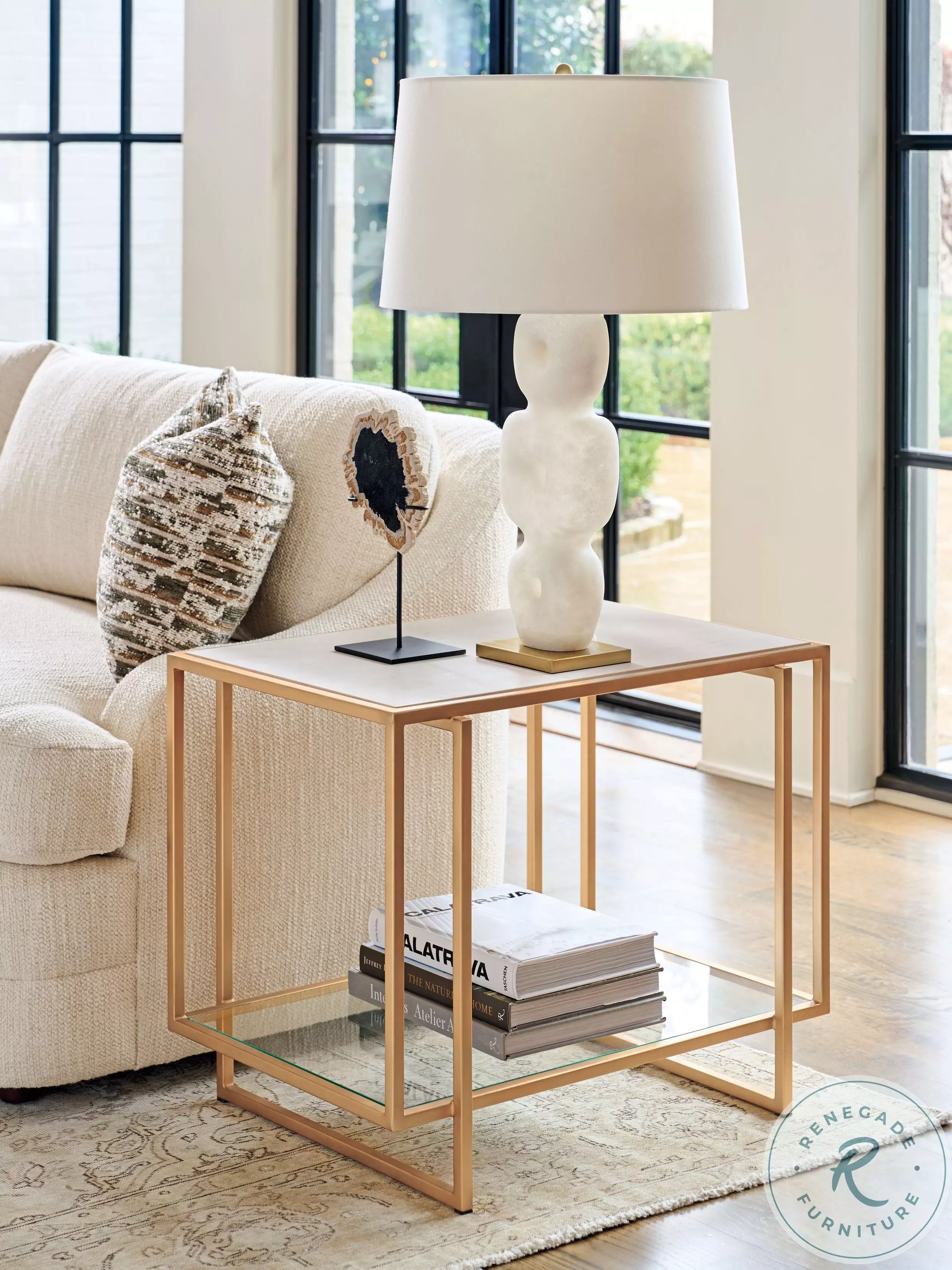 La Costa Anticato marble And satin gold Pinnacle End Table From