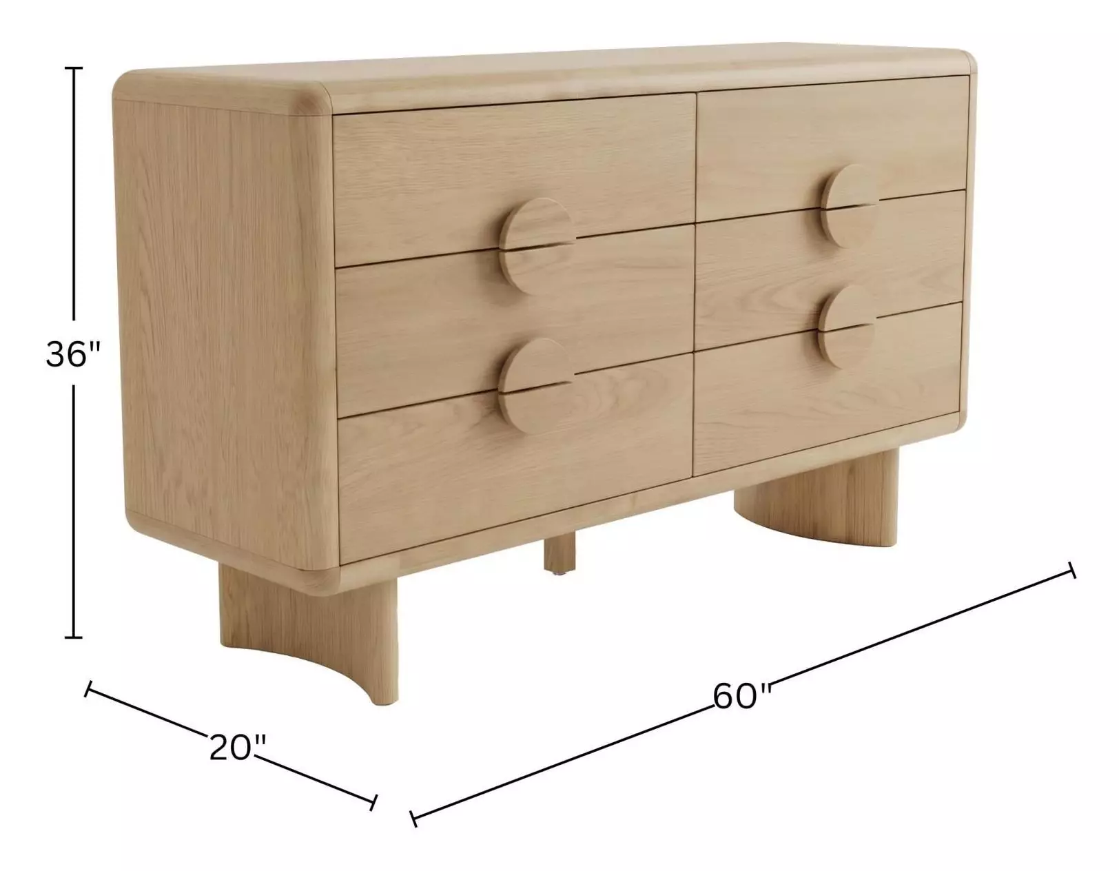 Gabrielle Light Oak 6 Drawer Dresser