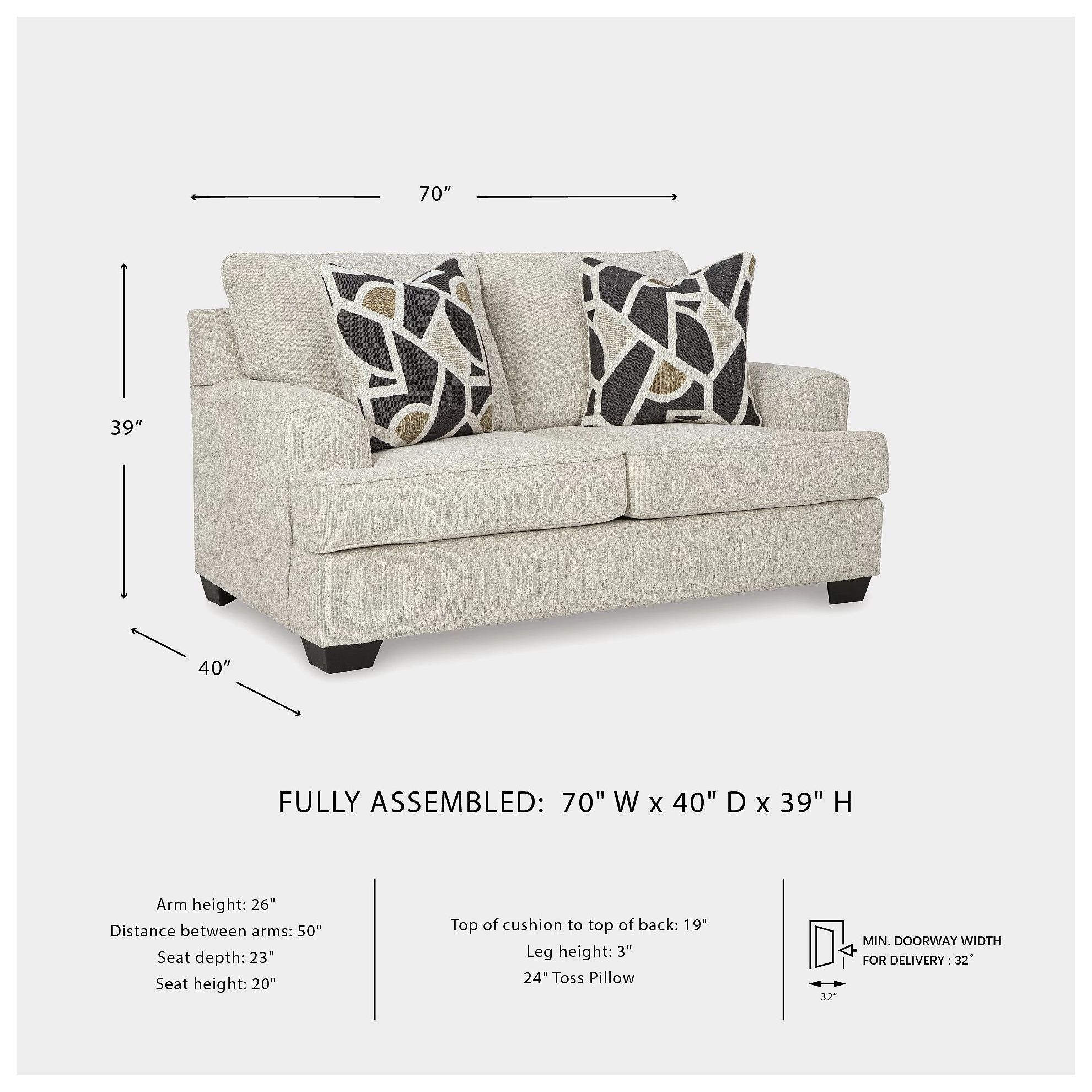 Heartcort Quartz 70" Loveseat