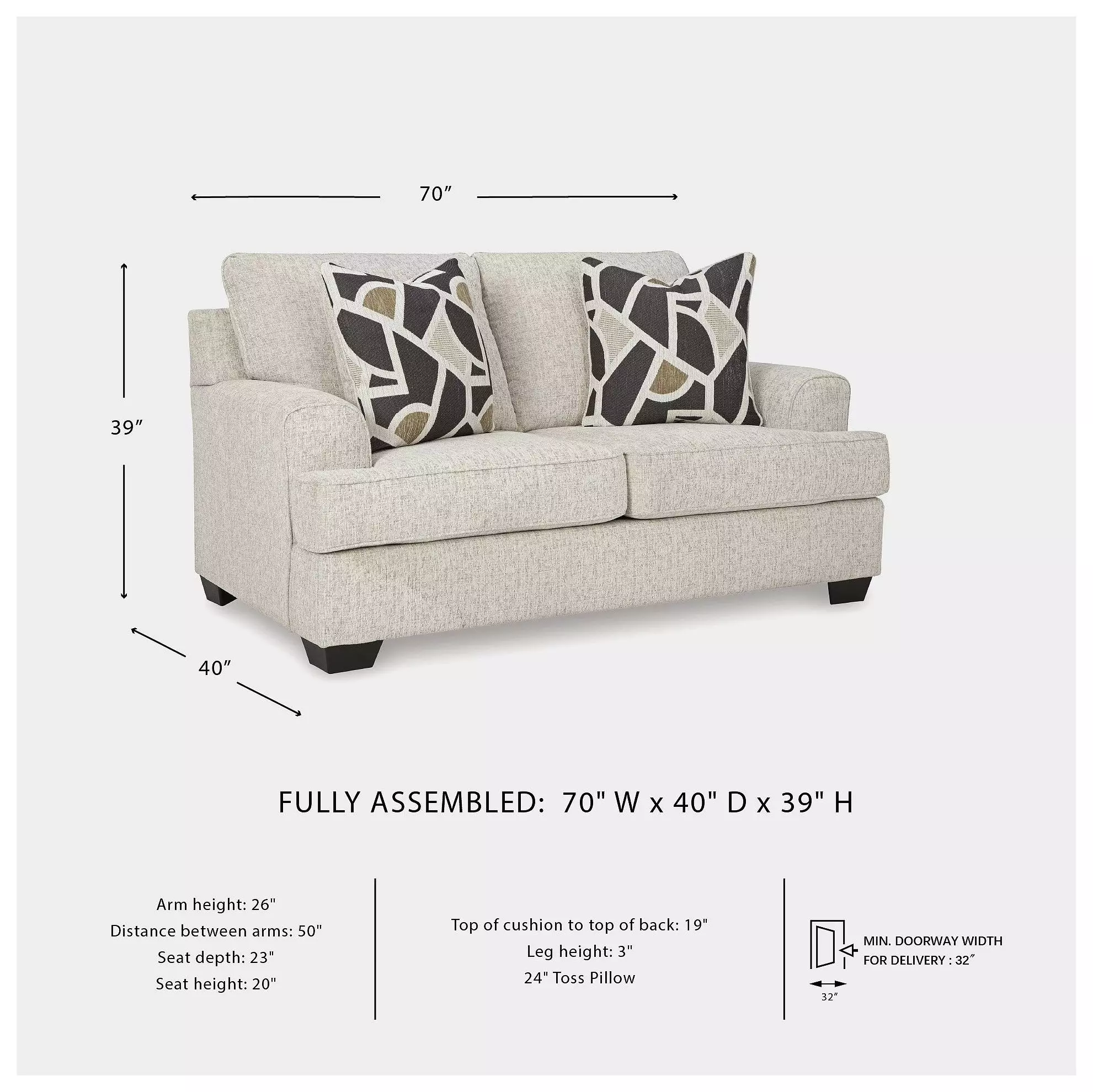 Heartcort Quartz 70" Loveseat