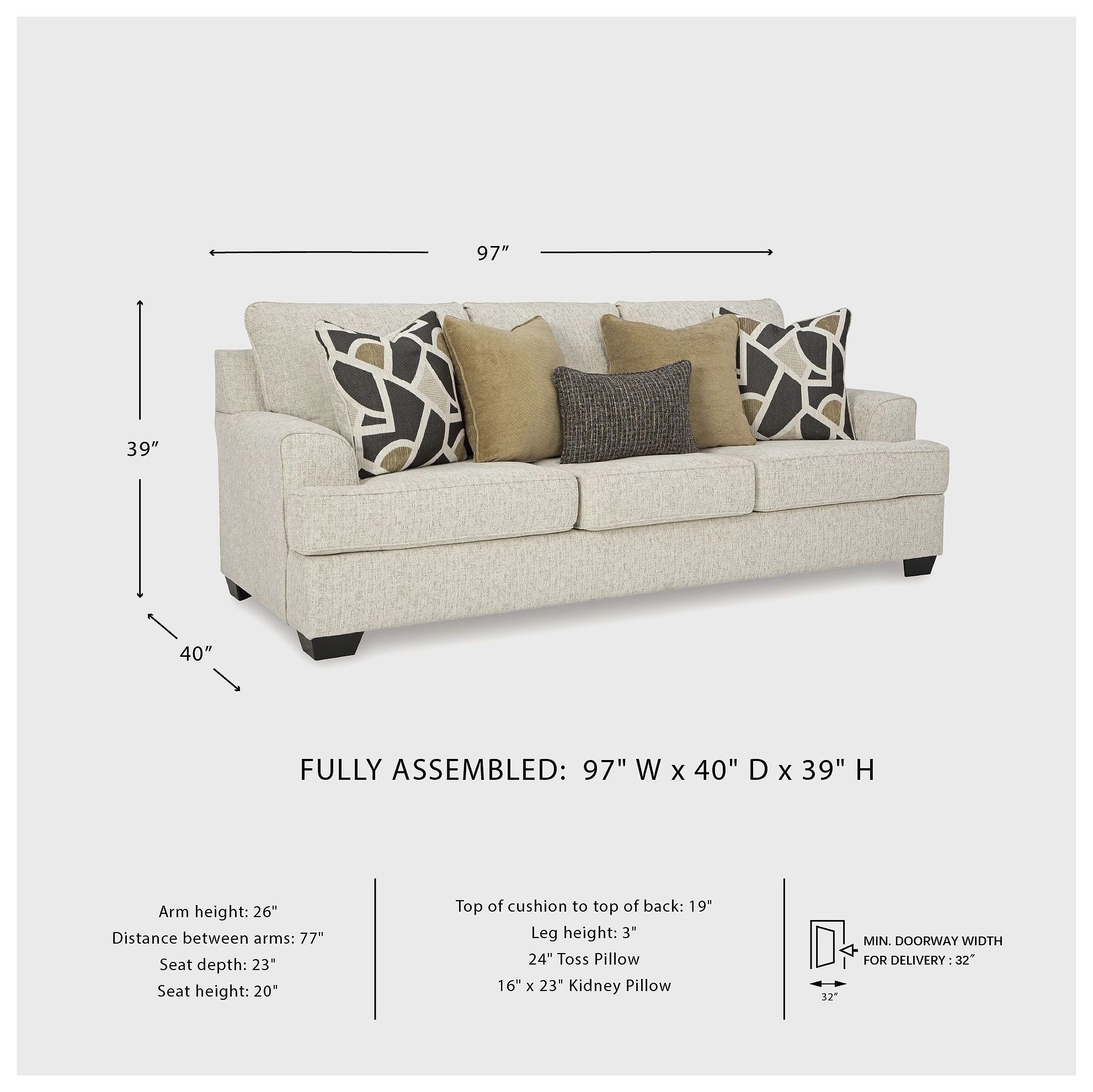 Heartcort Quartz 97" Sofa