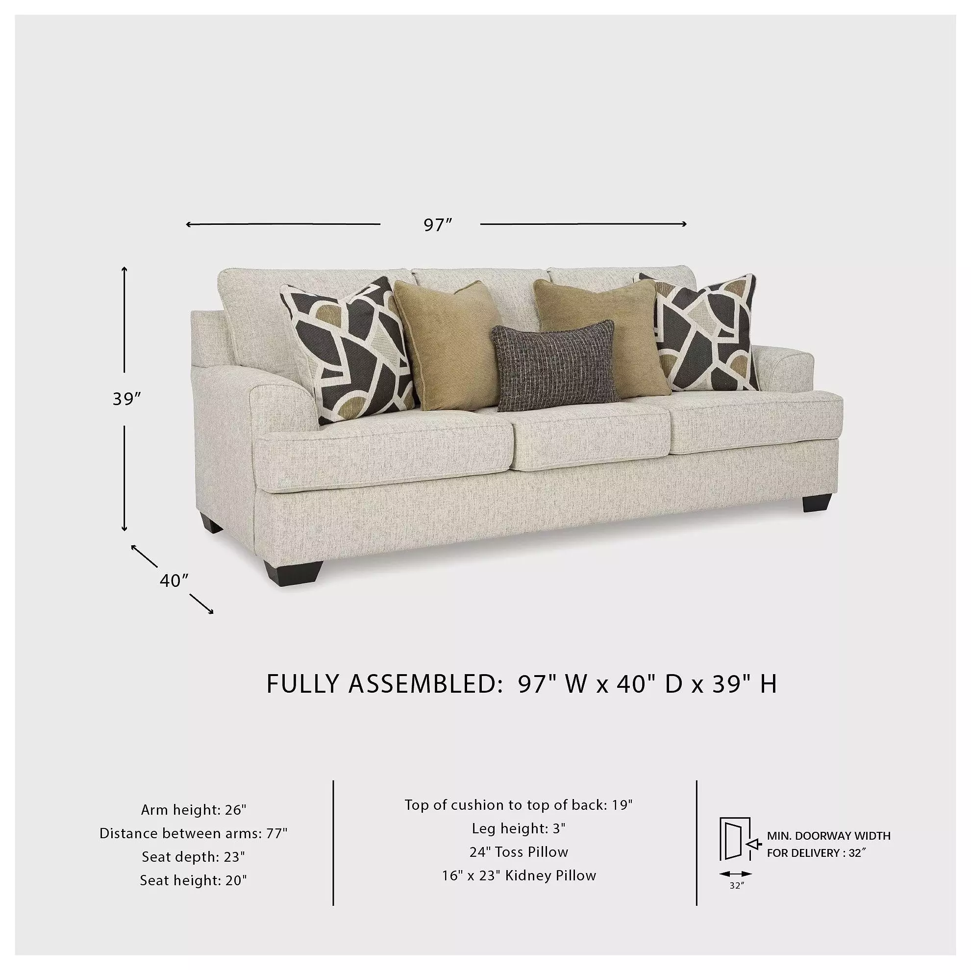 Heartcort Quartz 97" Sofa