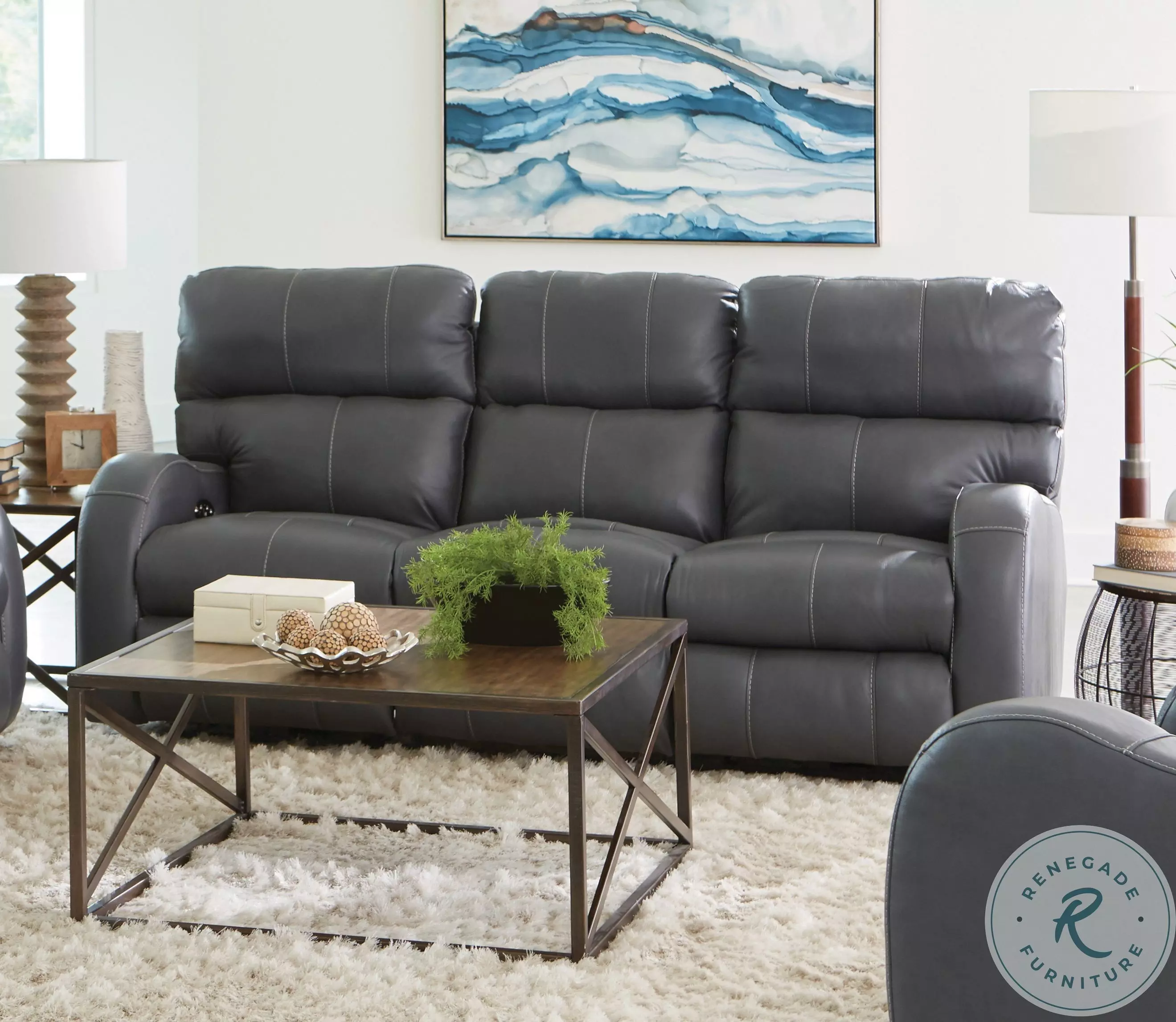 Angelo Gunmetal Lay Flat Power Reclining Sofa with Power Headrest