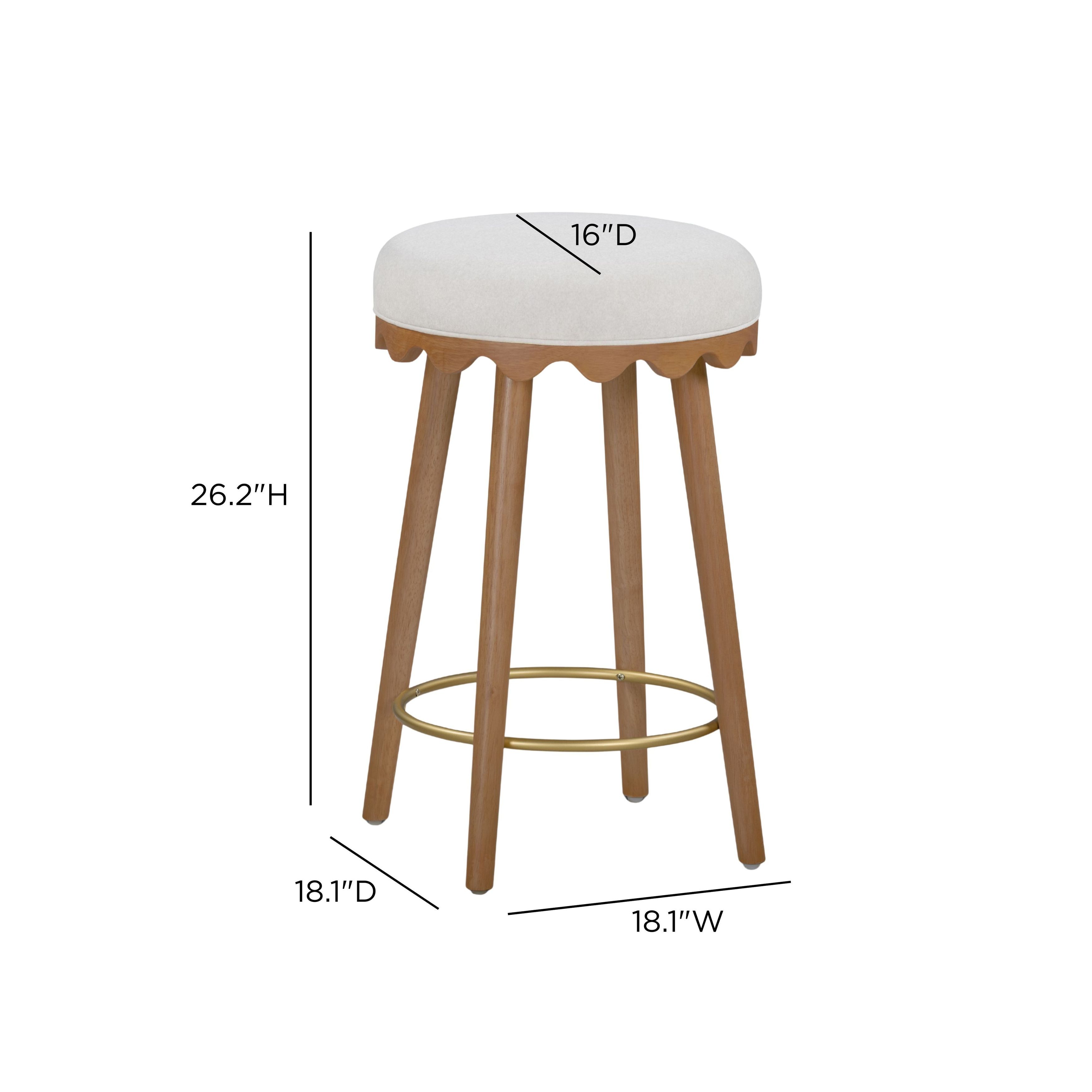 Oodle Cream and Light Walnut Performance Vegan Mohair Upholstered Counter Height Stool