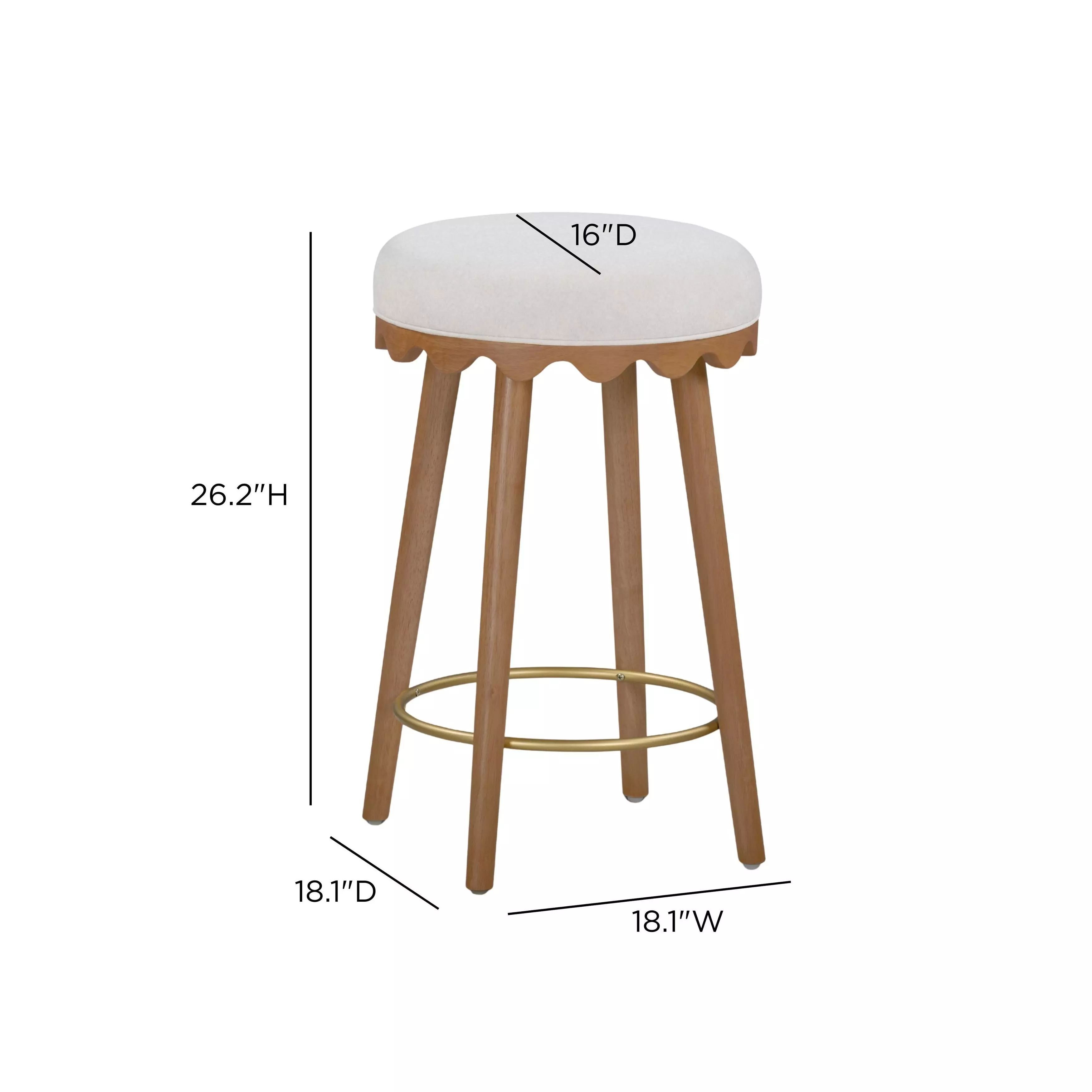Oodle Cream and Light Walnut Performance Vegan Mohair Upholstered Counter Height Stool