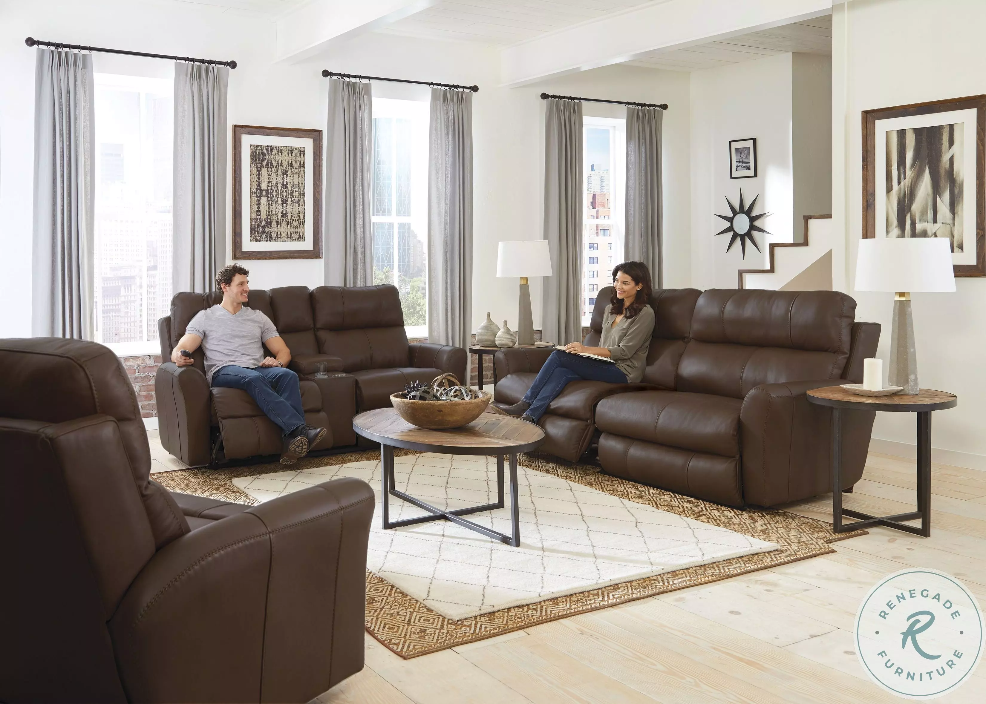 Fredda Coffee Lay Flat Power Reclining Sofa with Power Headrest