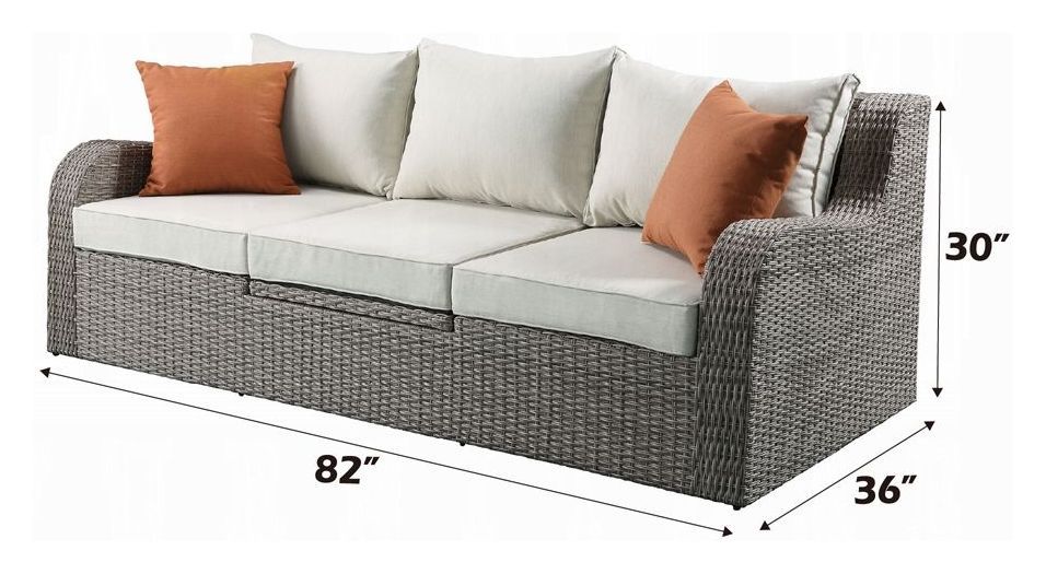 Salena Beige Outdoor 82" Sofa and 2 Ottomans