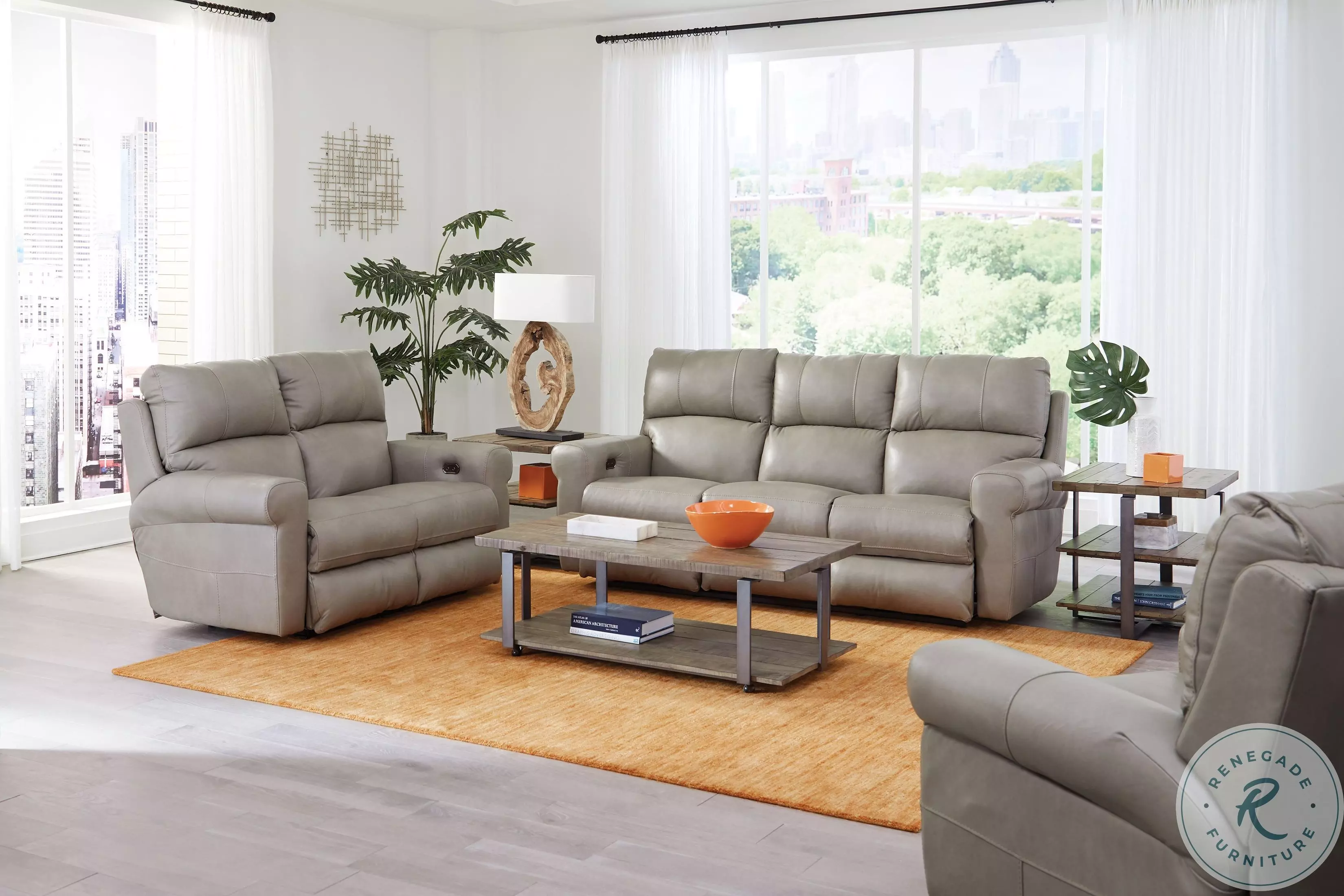Torretta Putty Leather Lay Flat Power Reclining Sofa From Home