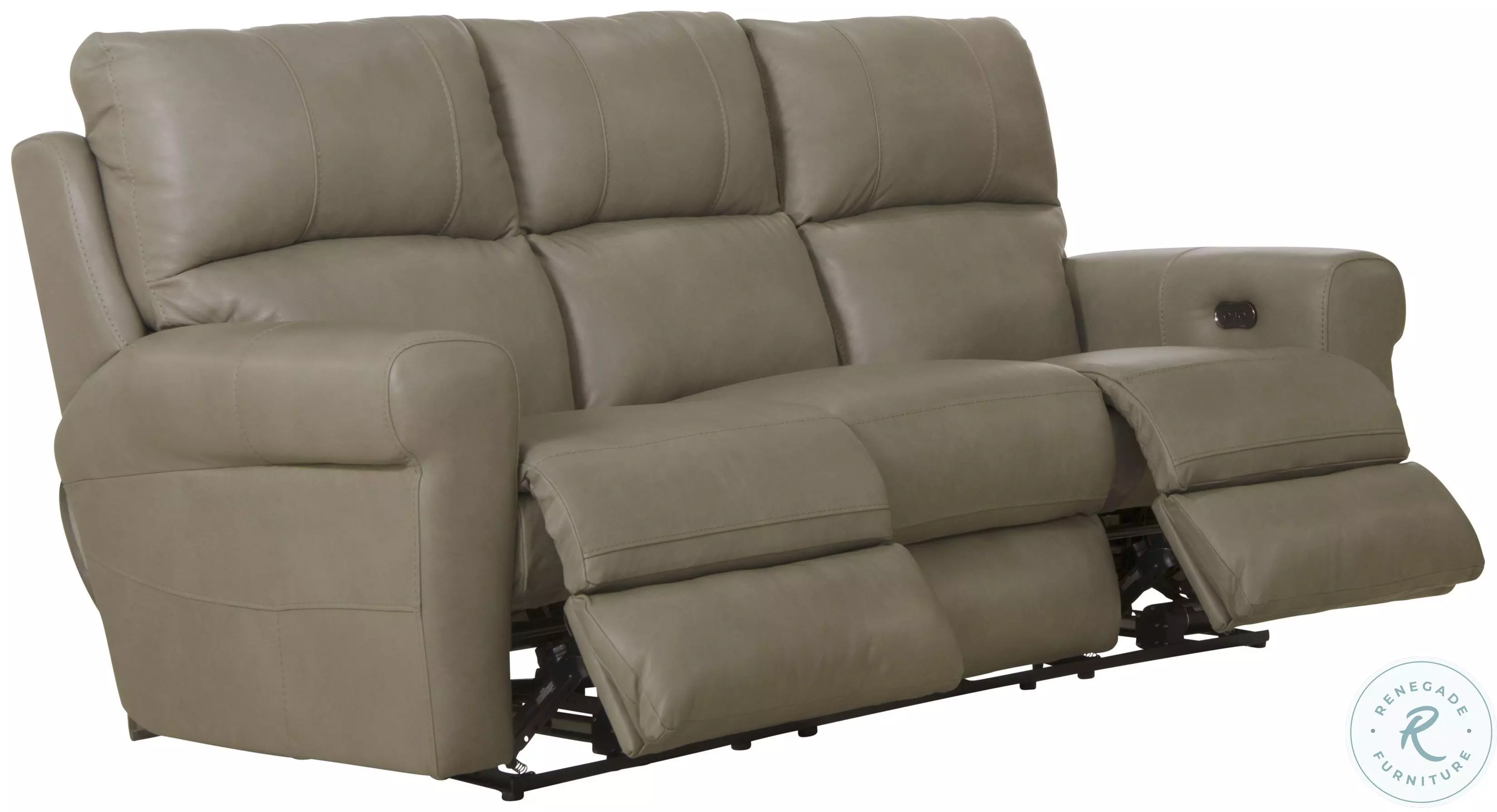 Torretta Putty Leather Lay Flat Power Reclining Sofa From Home