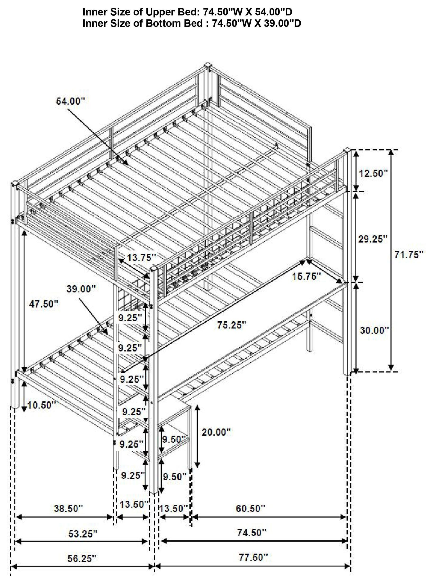 Bettoni Black and Brown Full Over Twin Workstation Bunk Bed