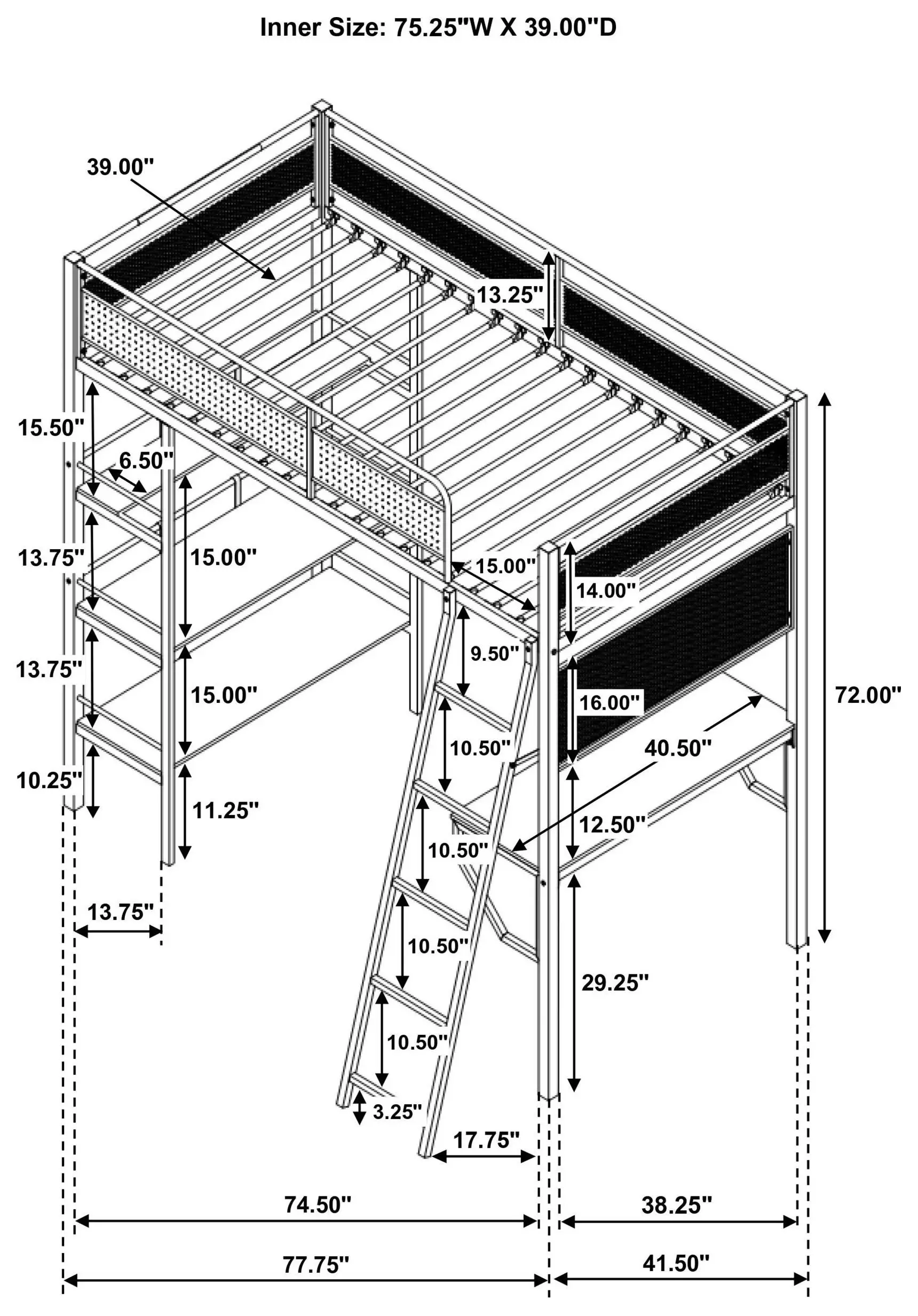 Campus White and Brown Full Over Twin Workstation Bunk Bed