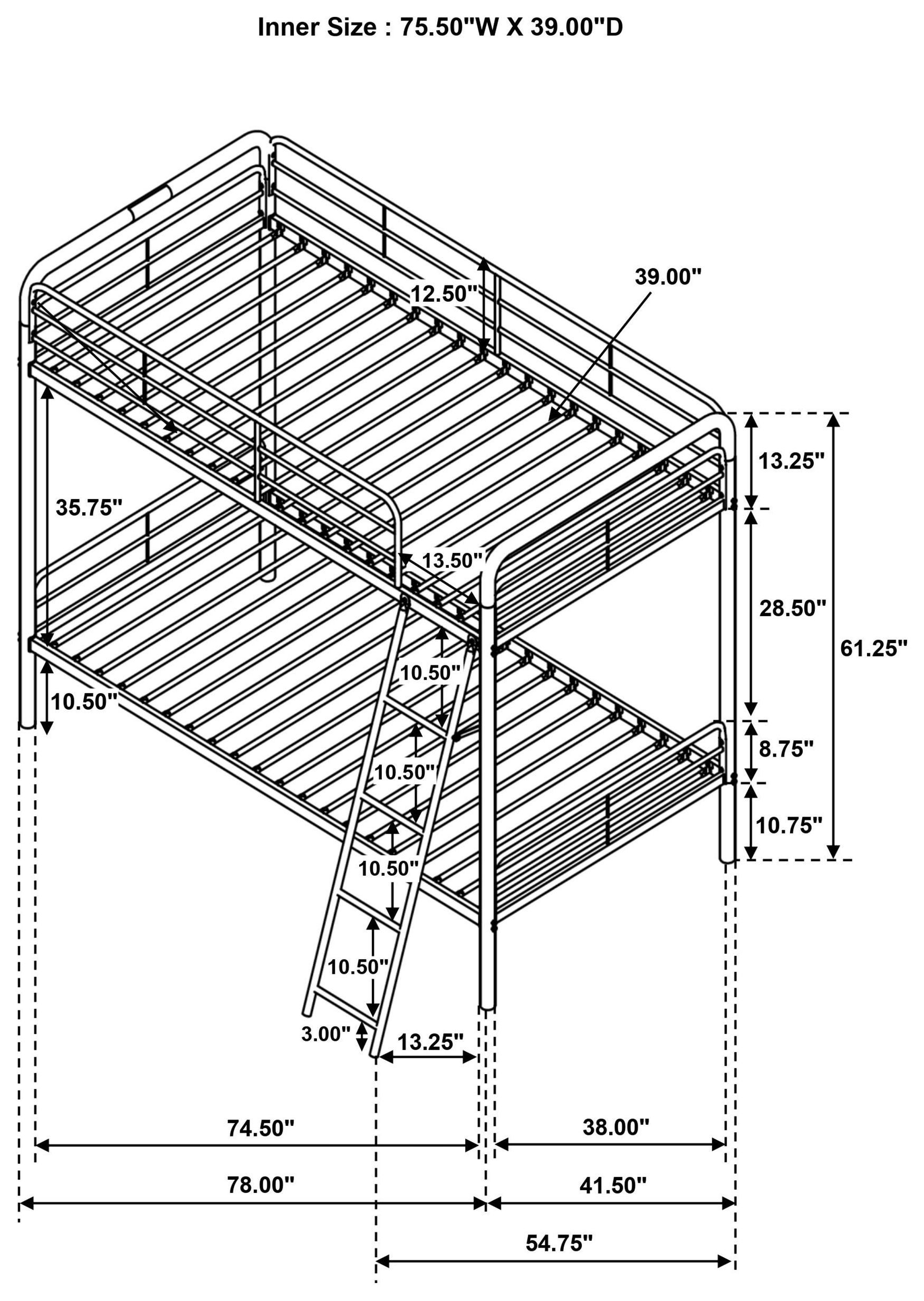 Carson Glossy Silver Twin Over Twin Bunk Bed