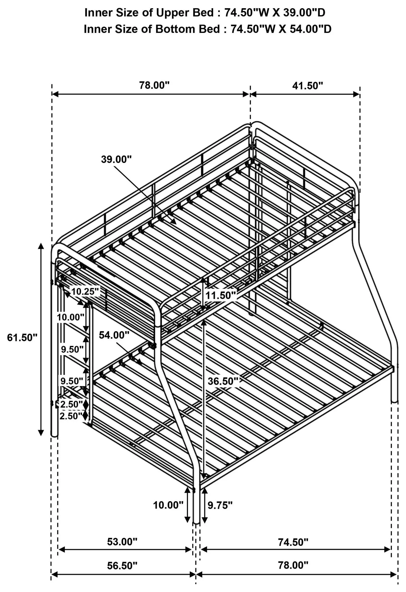 Carson Glossy Black Twin Over Full Bunk Bed
