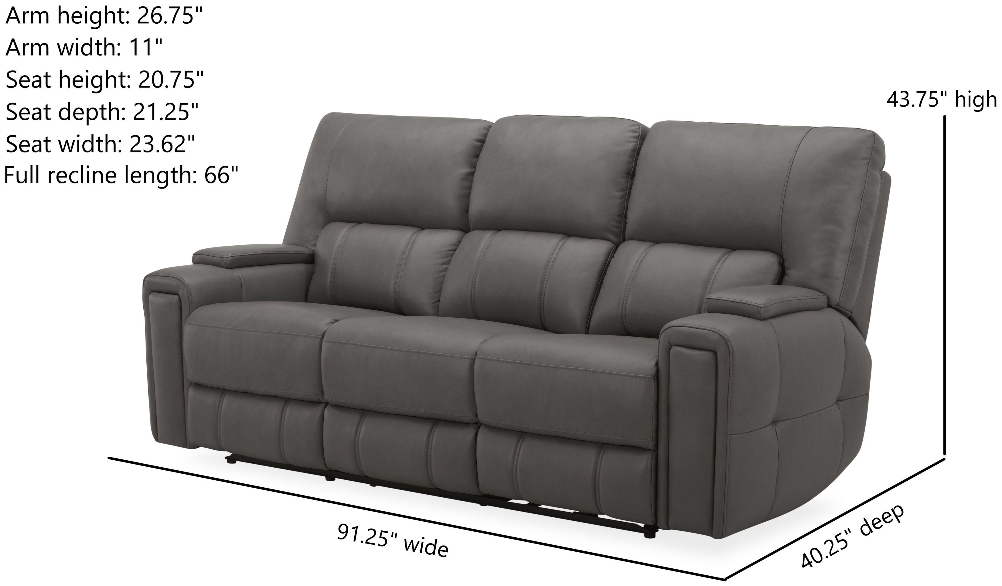Hudson Coal Leather Power Reclining Sofa with Power Headrest and Lumbar