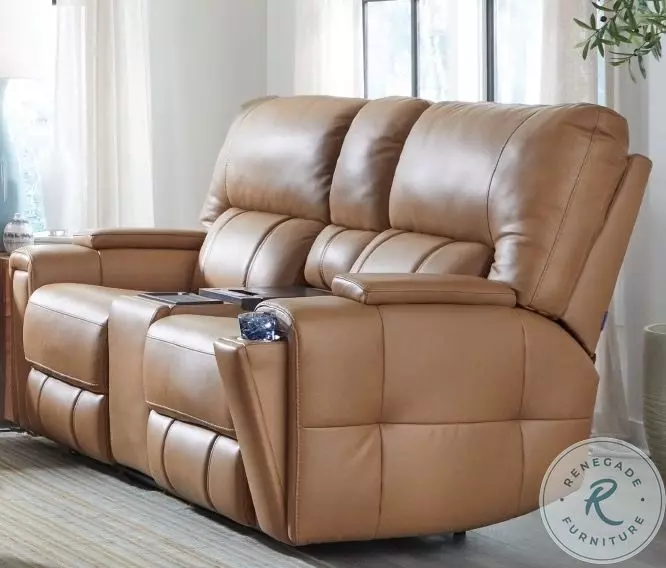 Hudson Oasis Butternut Leather Triple Power Reclining Console