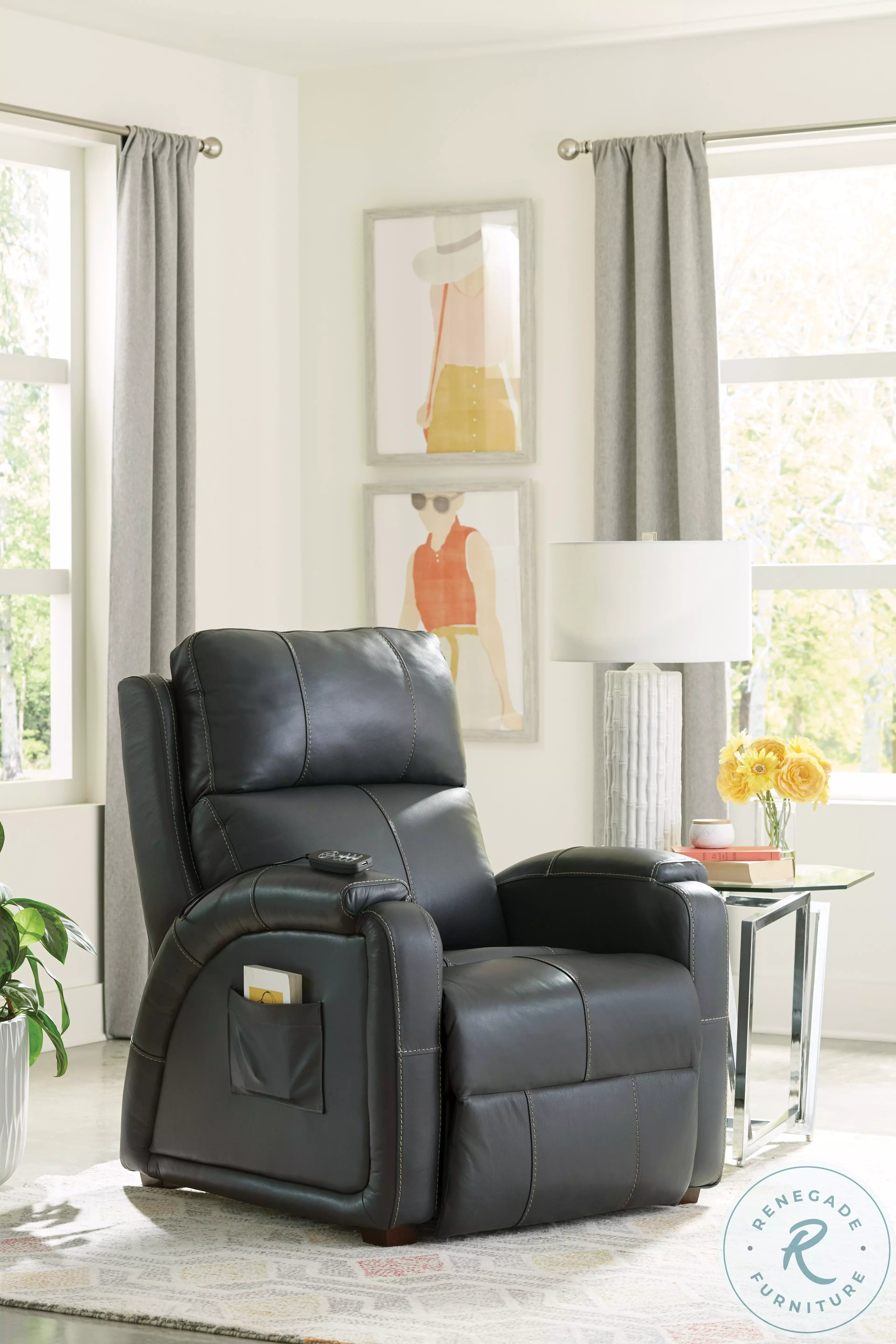 Reliever Gunmetal Lay Flat Power Recliner with Power Headrest