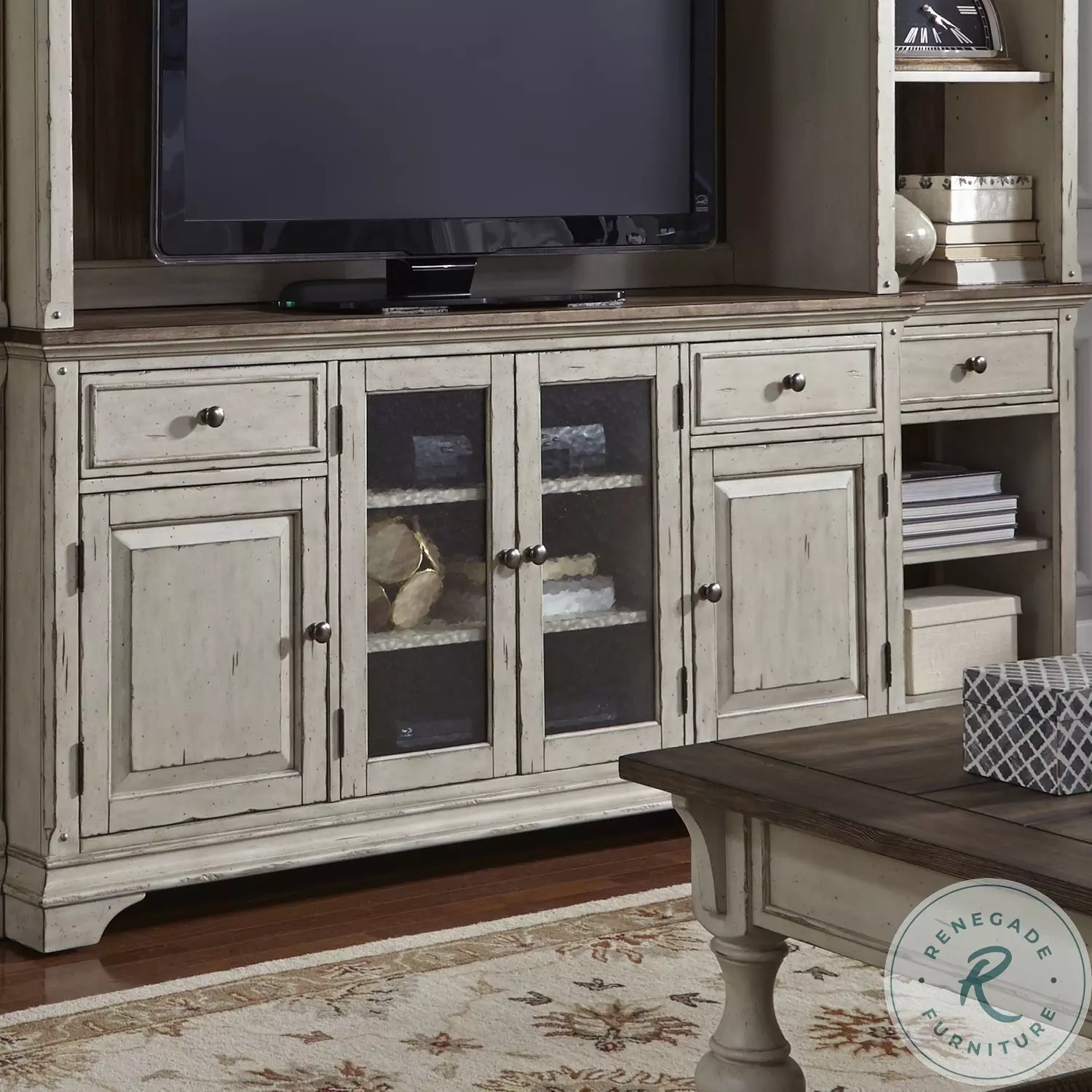 Morgan Creek Antique White And Wire Brushed Tobacco Entertainment