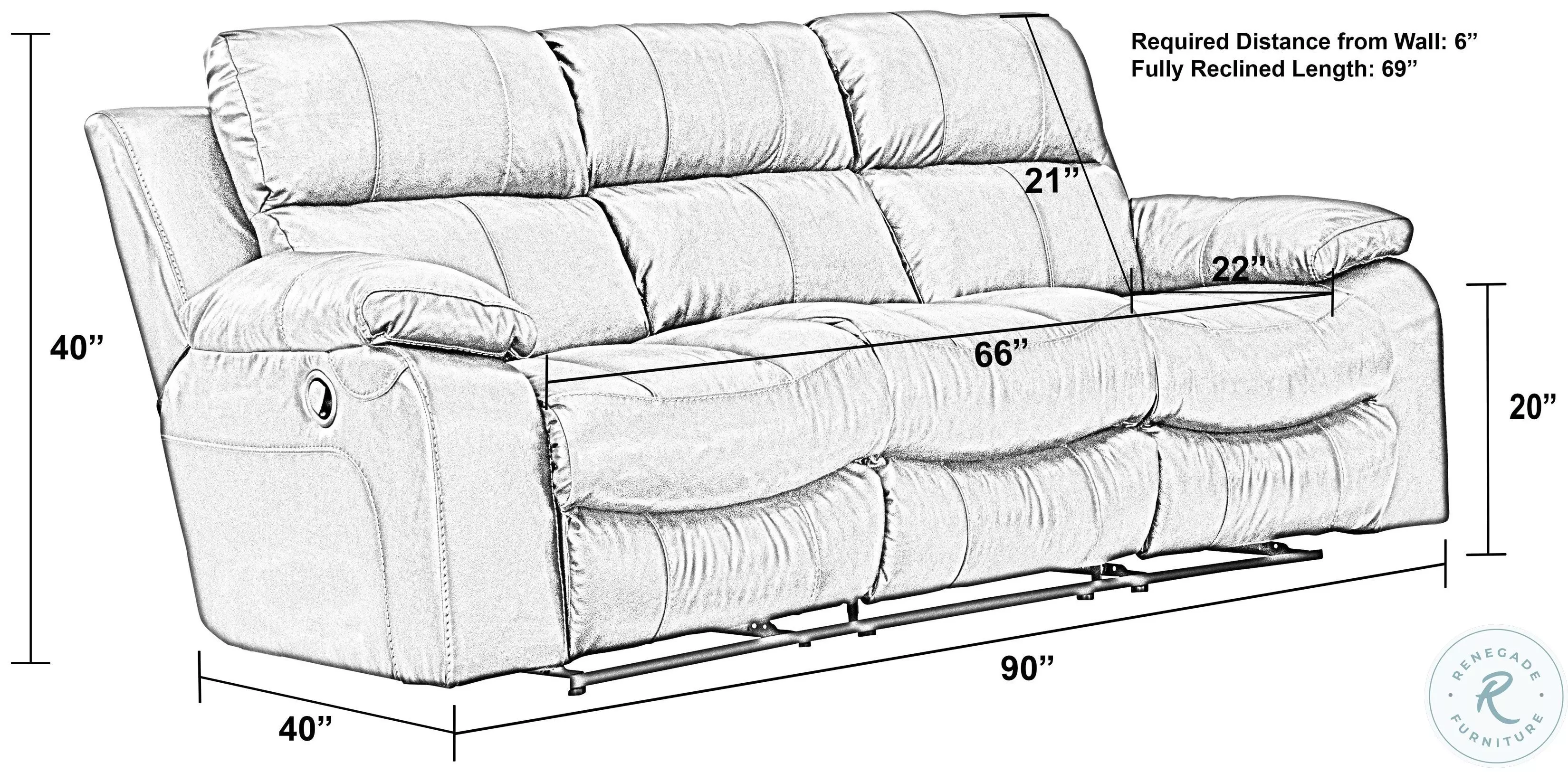 Positano Cocoa Leather Reclining 90" Sofa