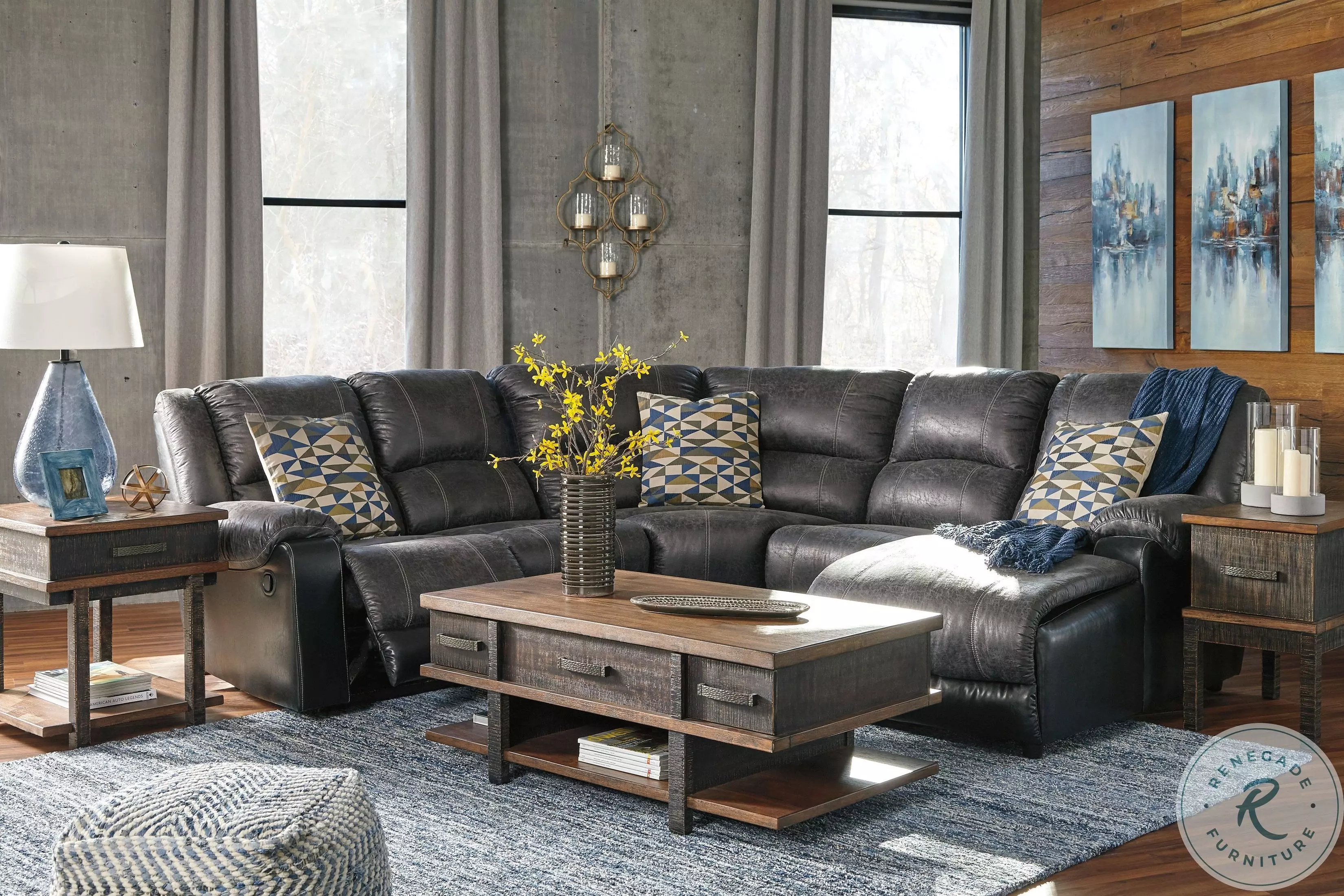 Nantahala Slate 5 Piece Reclining Sectional with RAF Chaise From