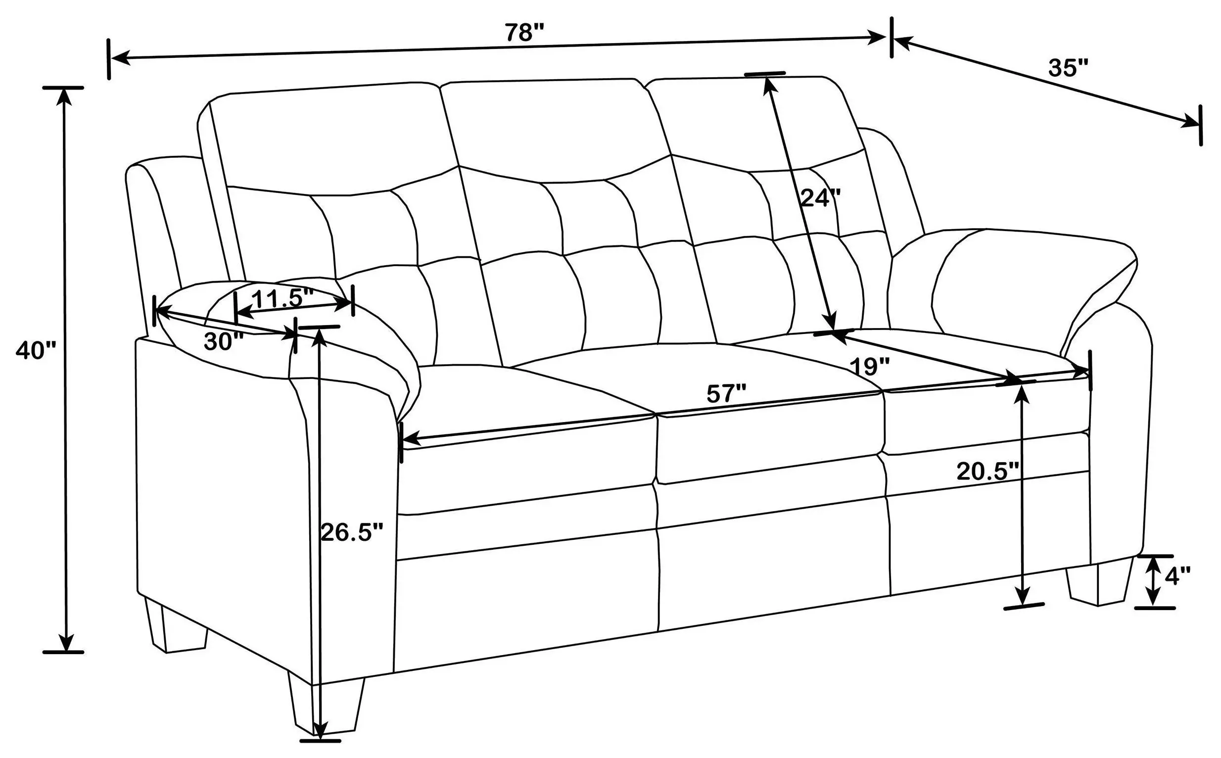 Finley Black 78" Sofa