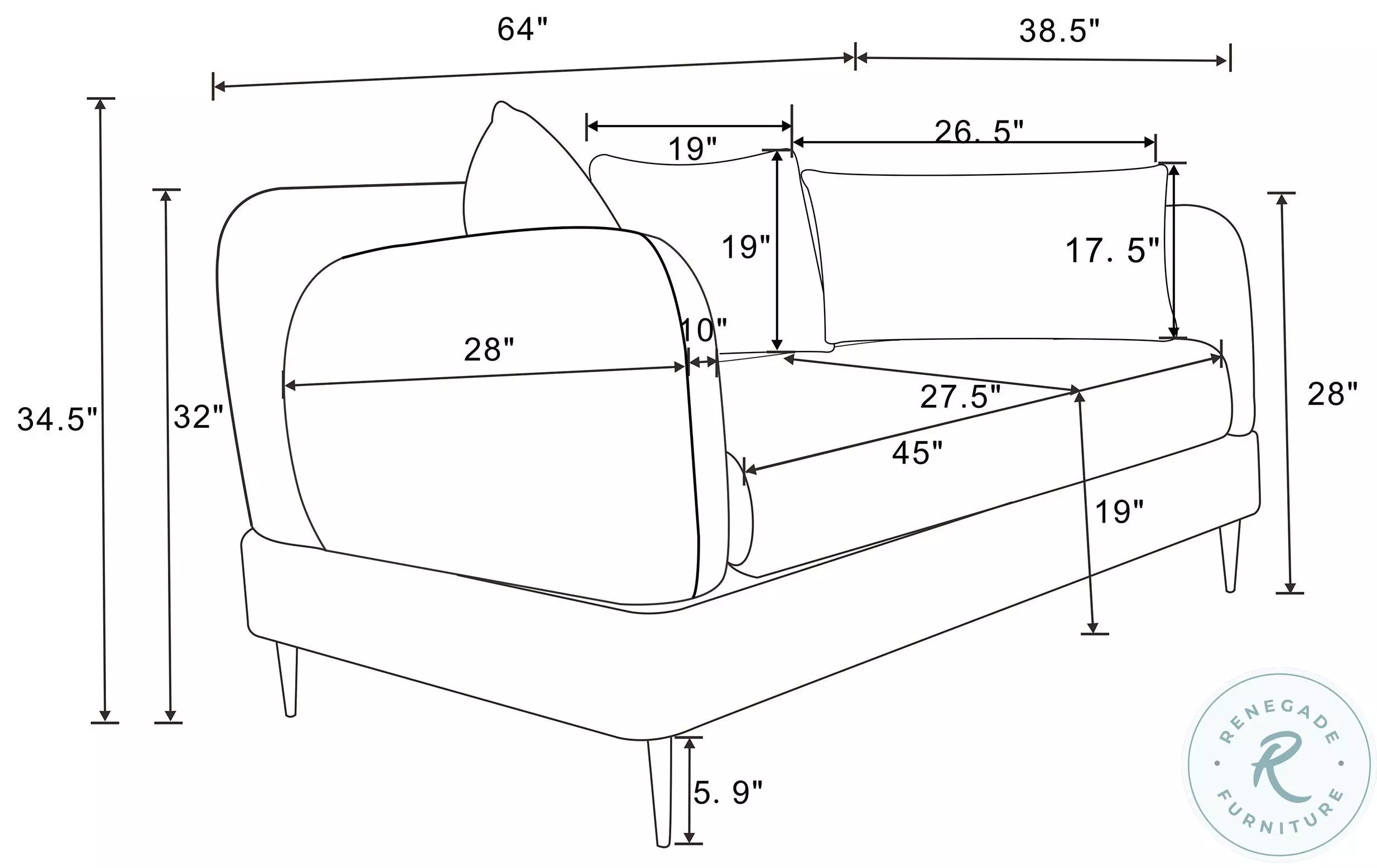 Jade Latte Sculpted Track Arm 64" Loveseat