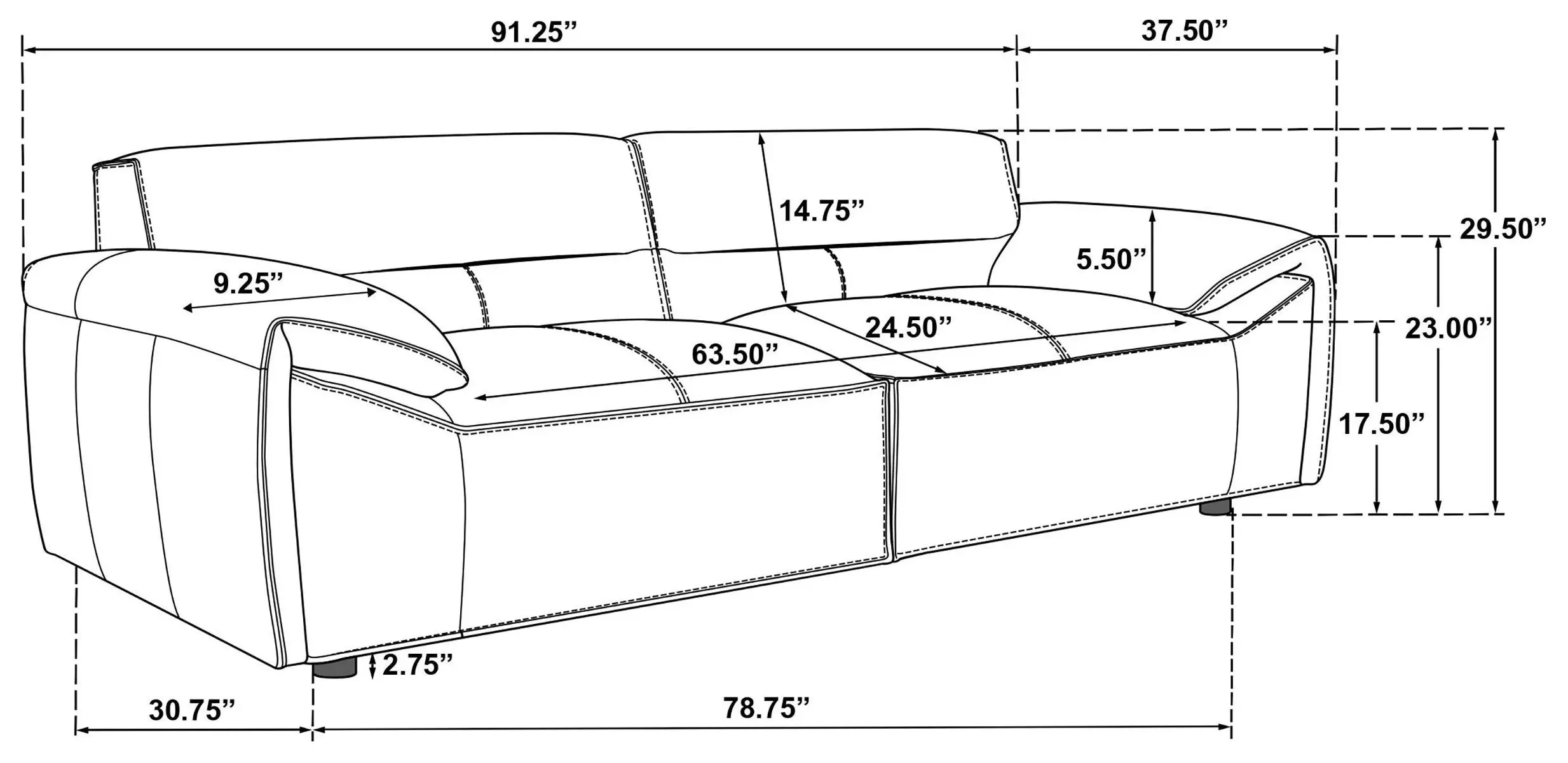 Buxton Graphite Leather 91" Sofa