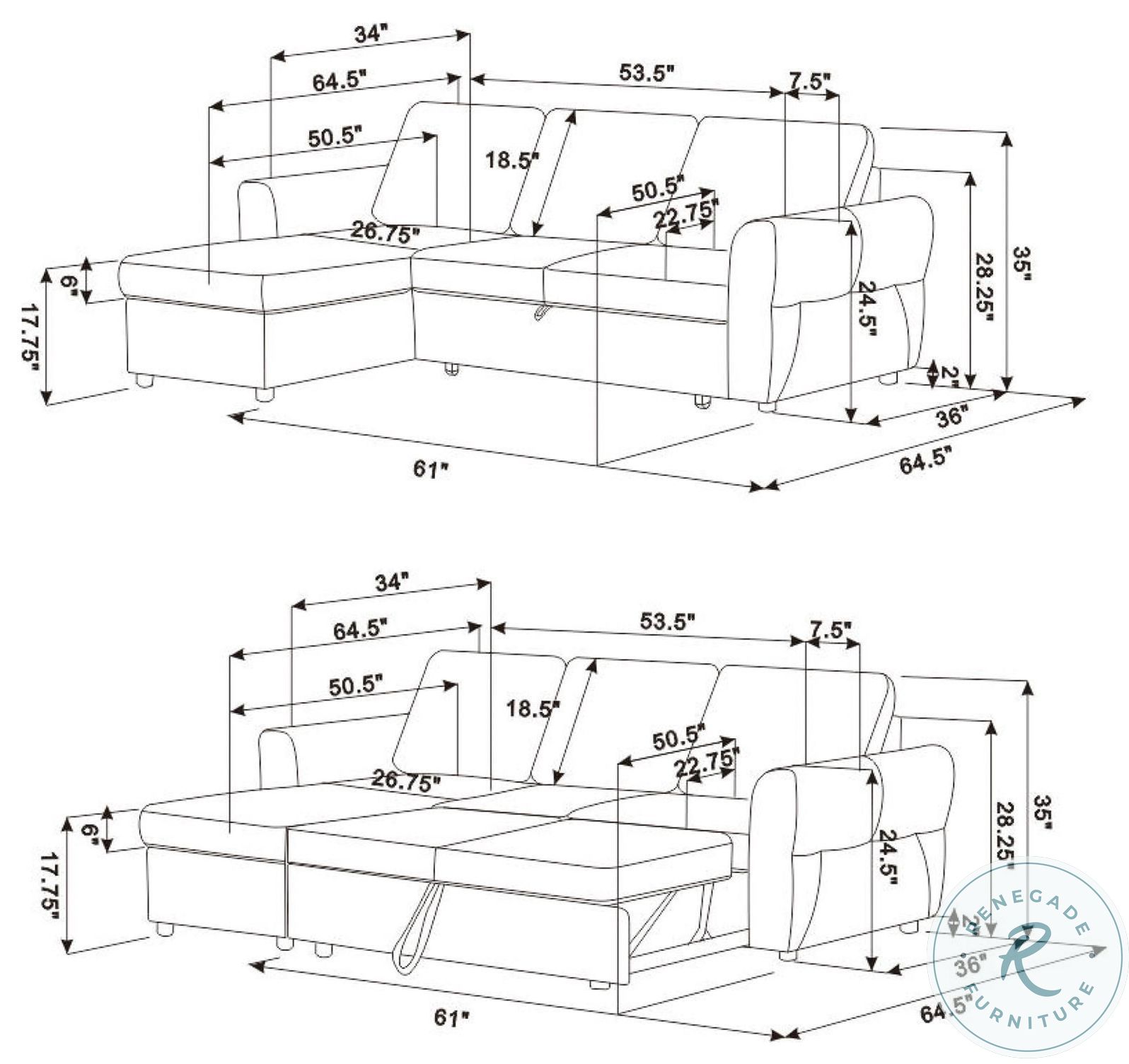 Samantha Gray Sleeper Sectional with Storage Chaise from Coaster