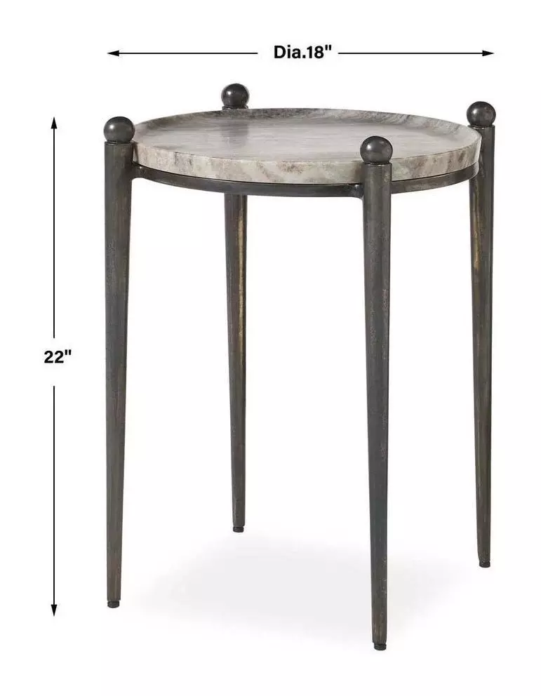 Somerset Dark Bronze and Titanium Round Travertine Top Accent Table