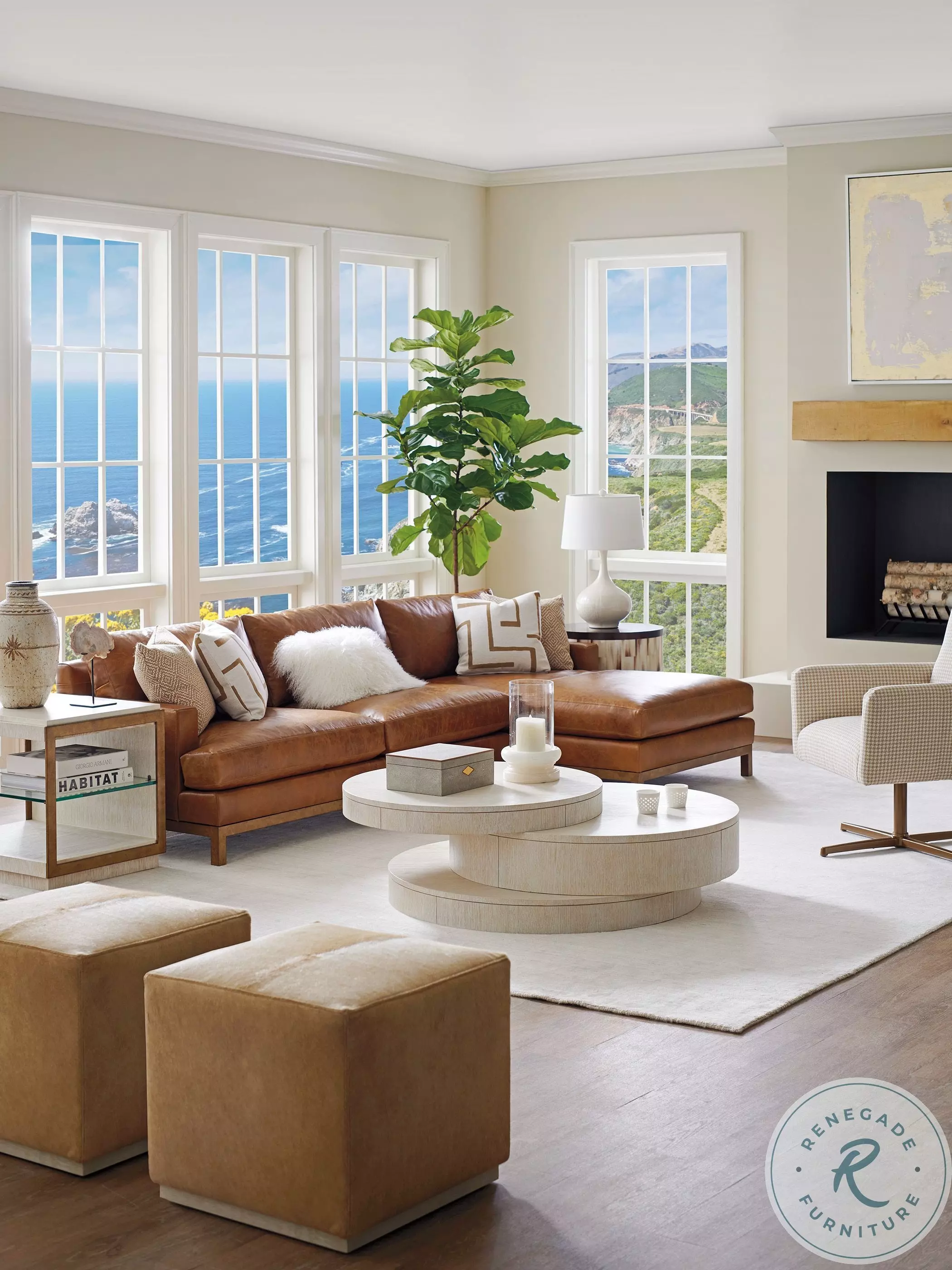 Carmel Winter White Ventana Round Cocktail Table From Barclay