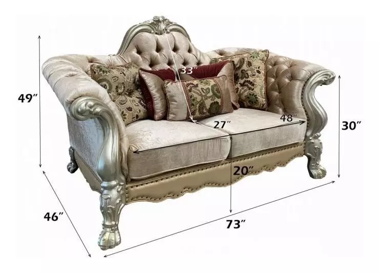 Dresden Brown 73" Loveseat with Pillow and Nailhead Trim