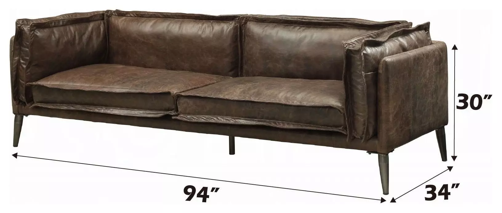Porchester Distress Chocolate Leather 94" Sofa