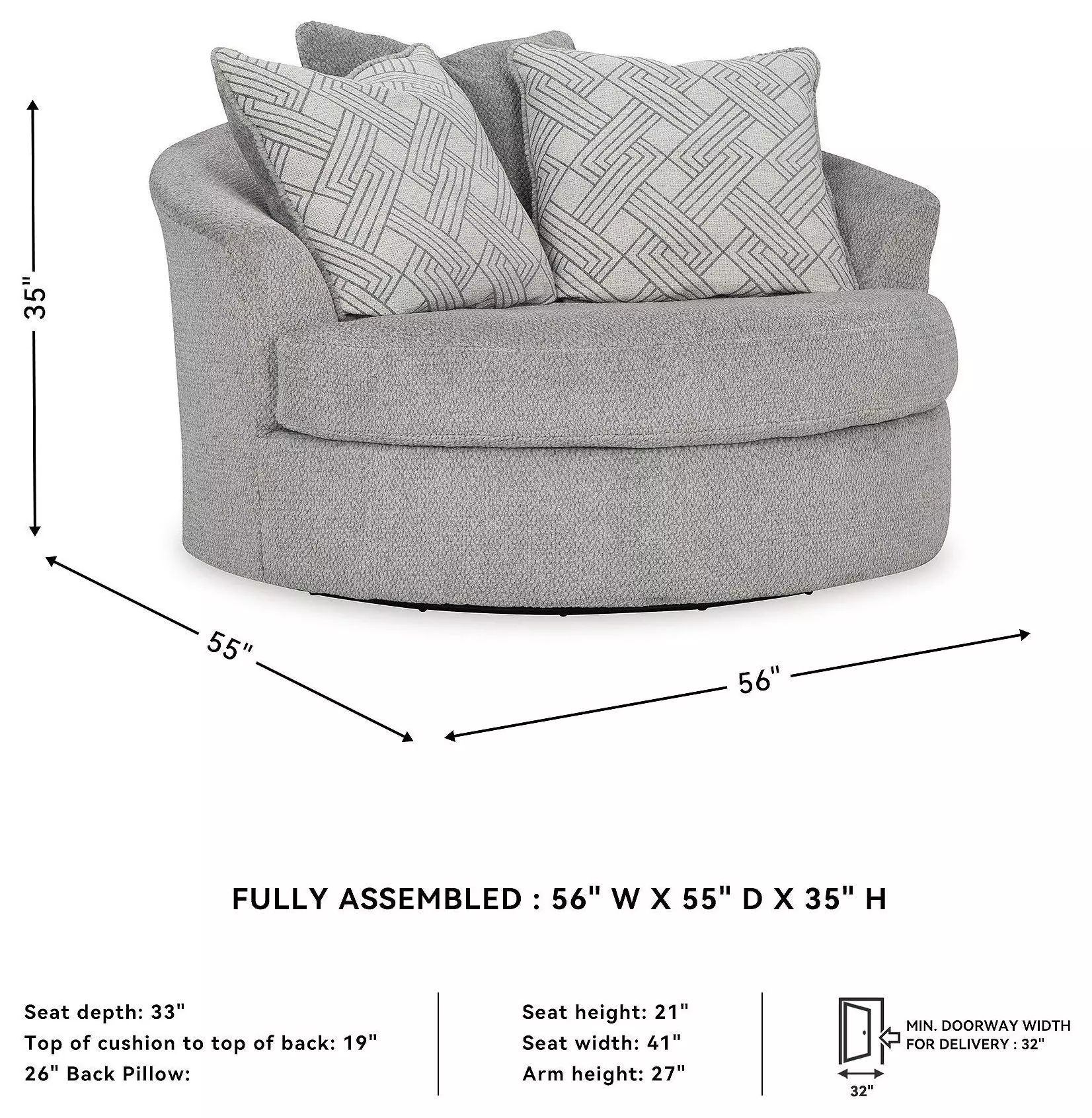 Casselbury Cement Oversized Swivel Accent Chair