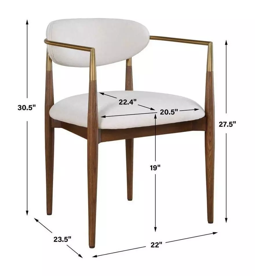 Alden Off White and Walnut Upholstered Dining Arm Chair