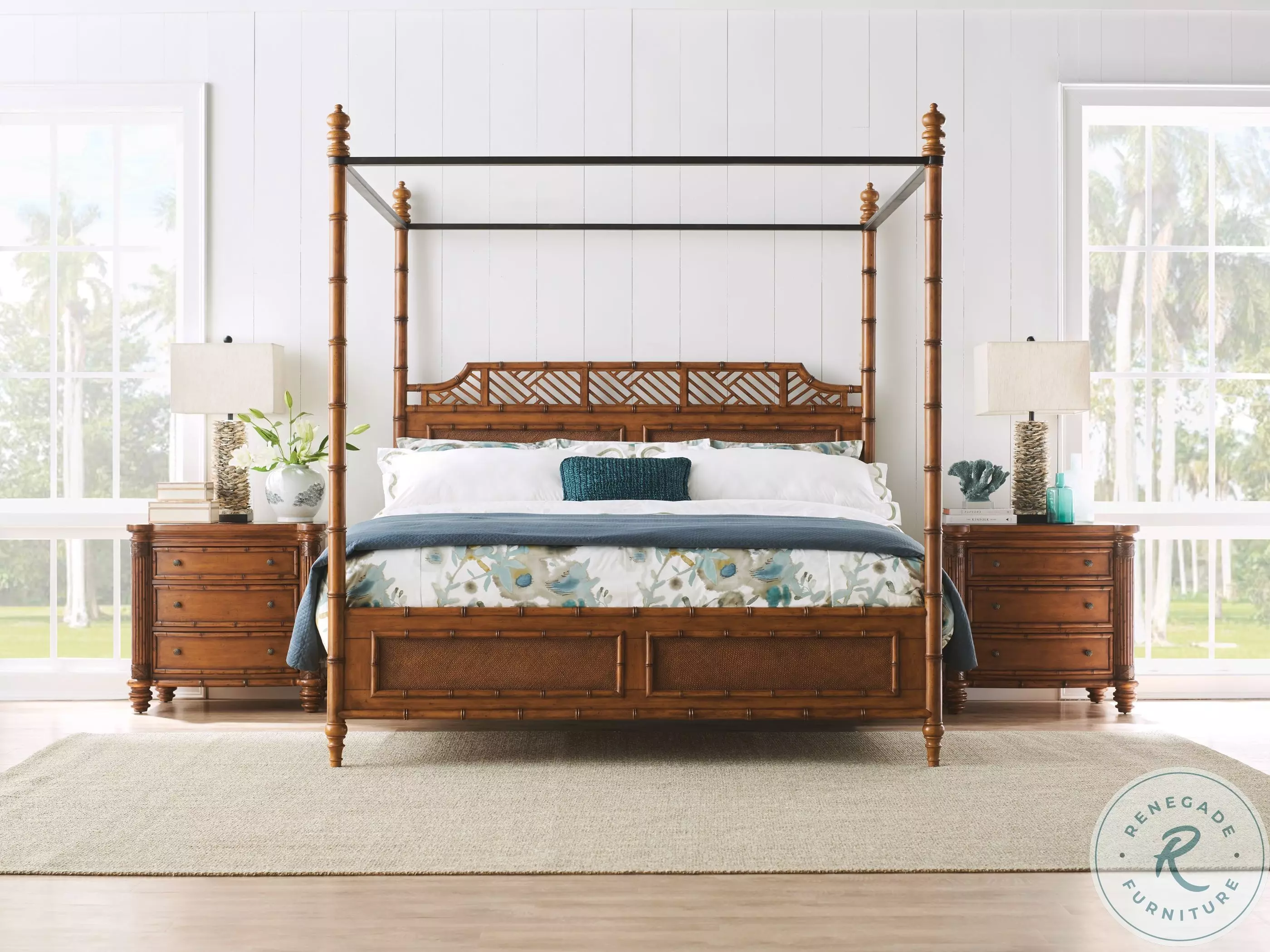 Island Estate Plantation Brown West Indies Queen Poster Canopy Bed - Main Image