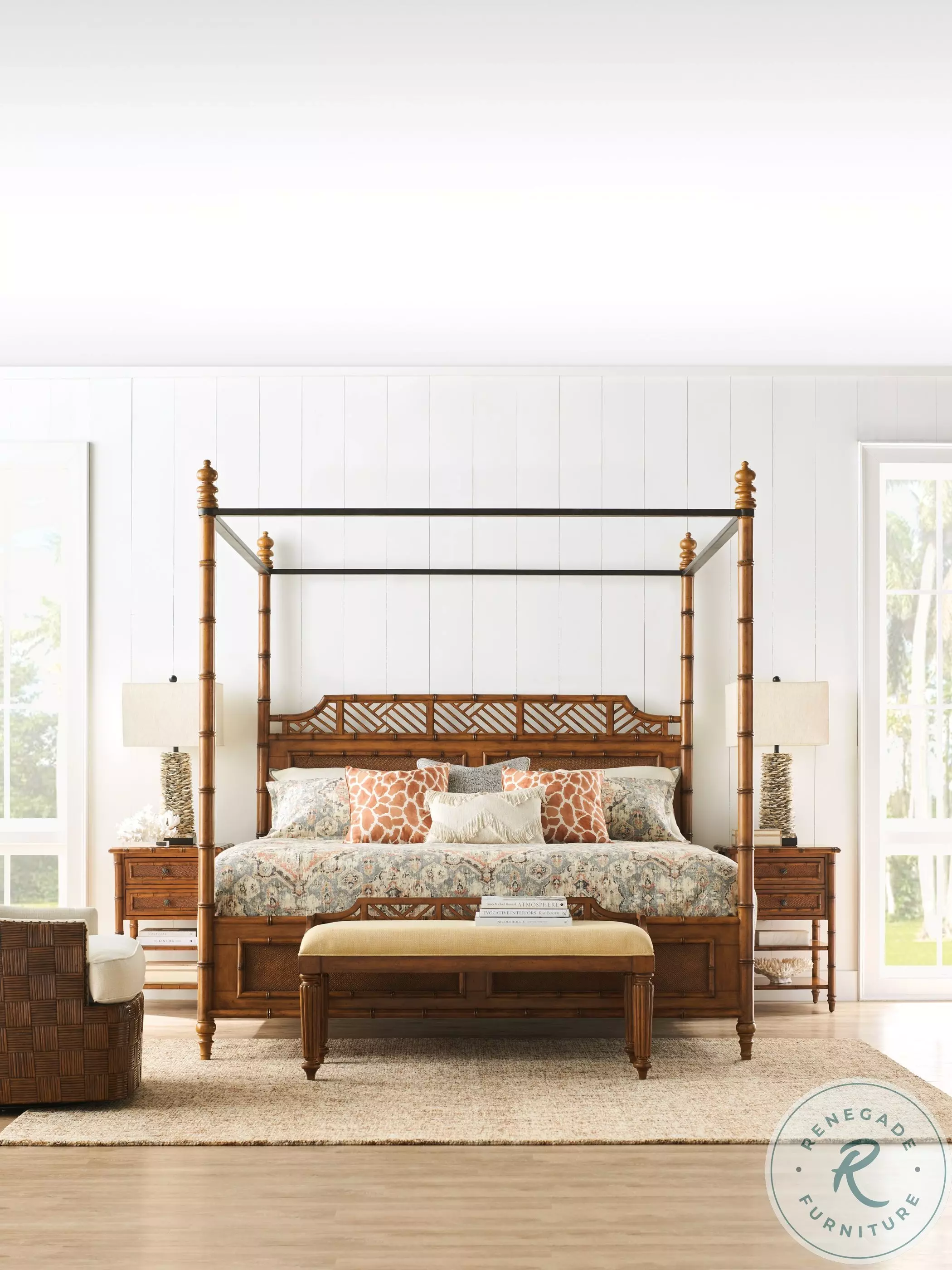 Island Estate Plantation Brown West Indies Queen Poster Canopy Bed