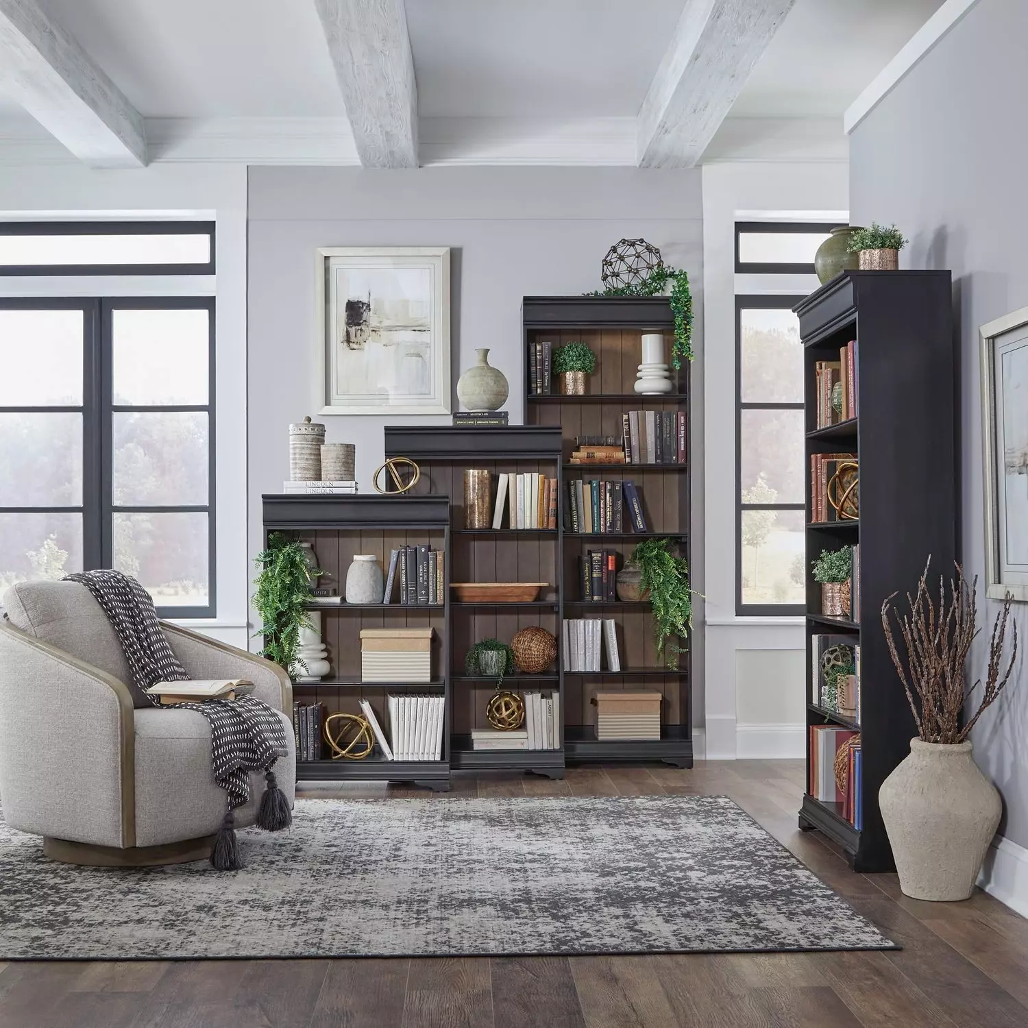 Vintner Hill Aged Charcoal and Caramel Stepped Bookcase Wall from
