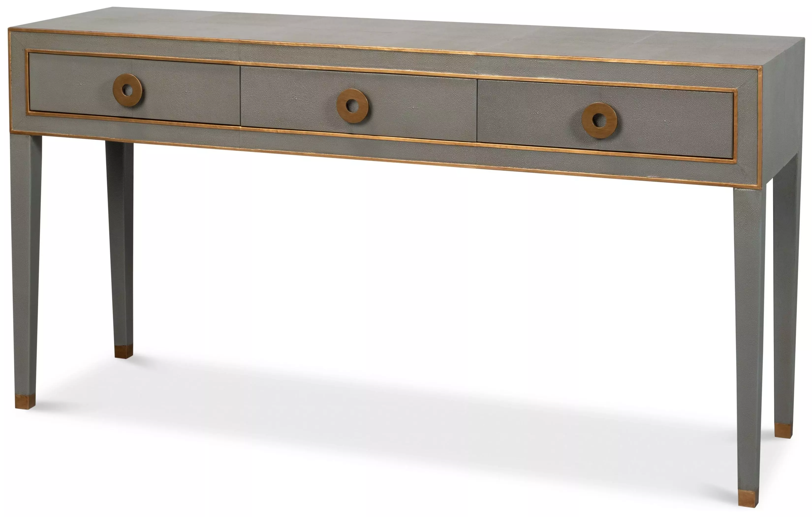 Levi Updated Traditional Grey Shagreen Leather Console Table